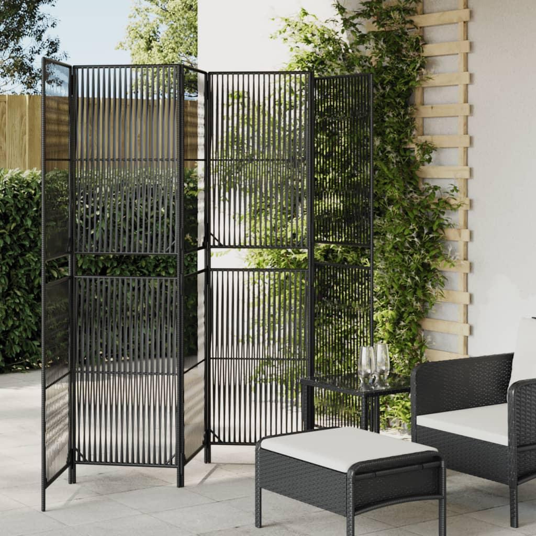 VIDAXL Cloison de separation 6 panneaux noir resine tressee