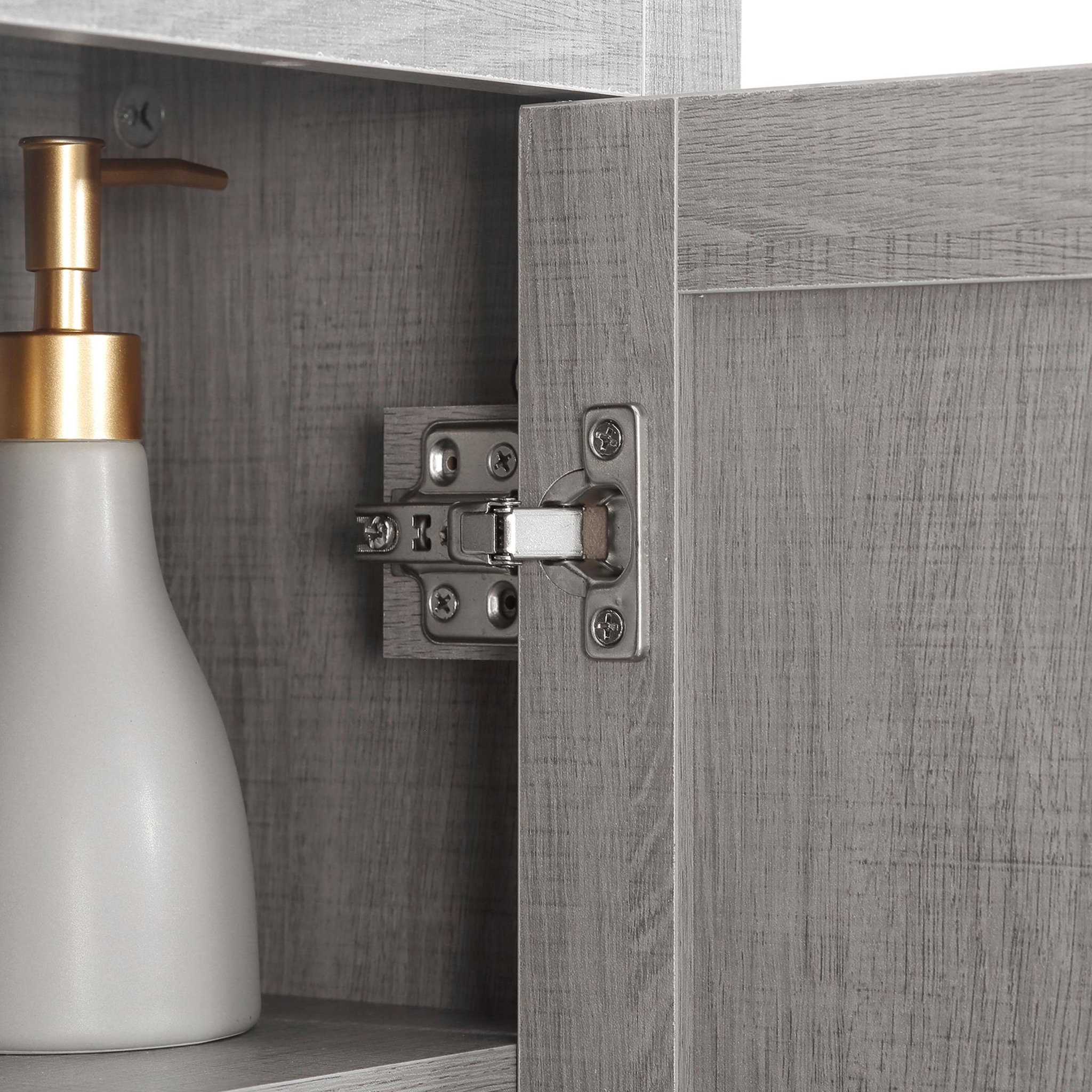 Voir la diapositive 5 : KLEANKIN Armoire haute murale de salle de bain ou wc placard 1 porte 3 niches dim. 48l x 20l x 50h cm panneaux particules gris
