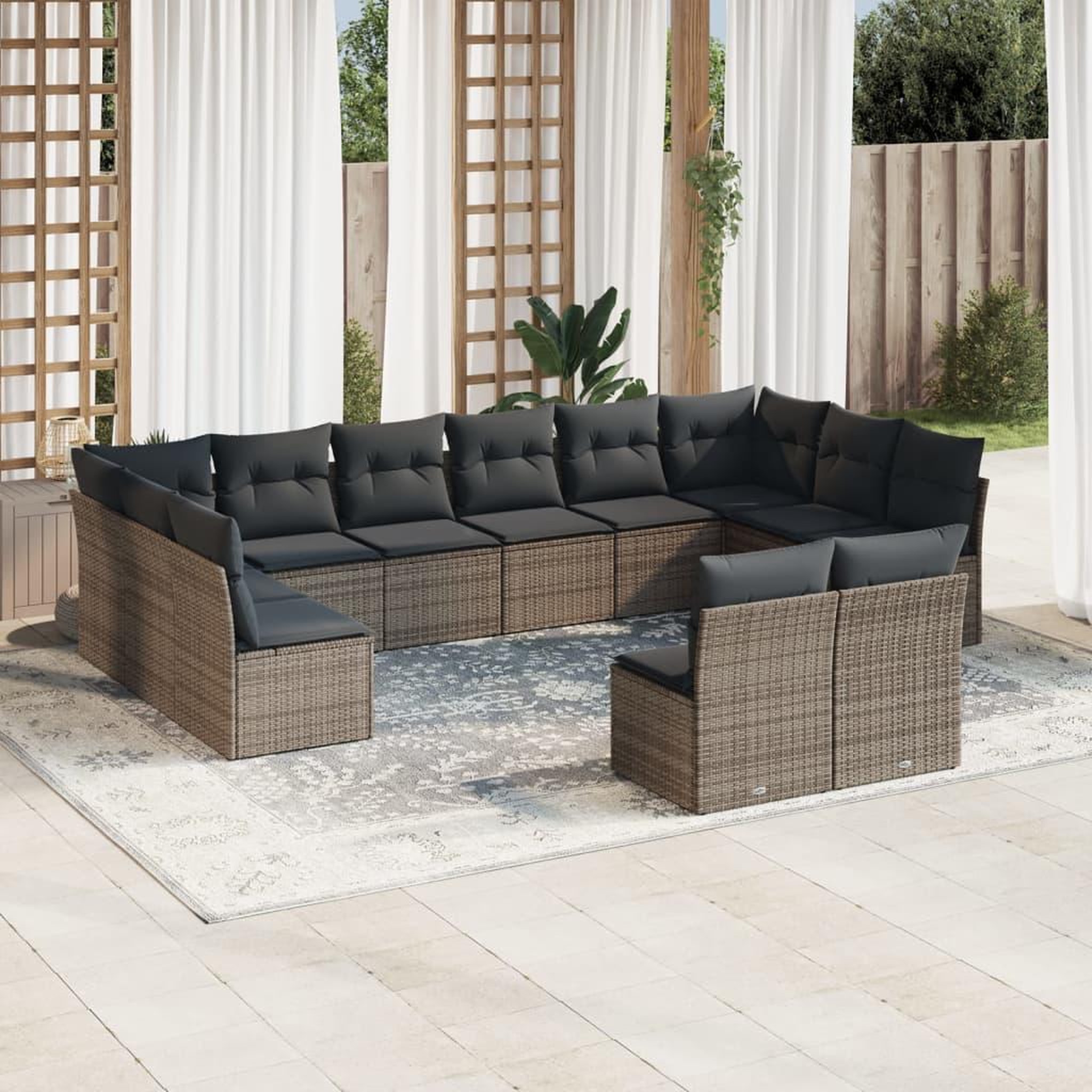 VIDAXL Salon de jardin avec coussins 12 pcs gris resine tressee