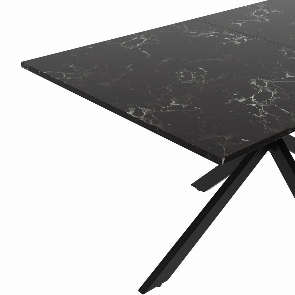 ID MARKET Table à manger rectangle ALIX 8 personnes pied araignée noir et plateau effet marbre noir ALASKA 160 cm