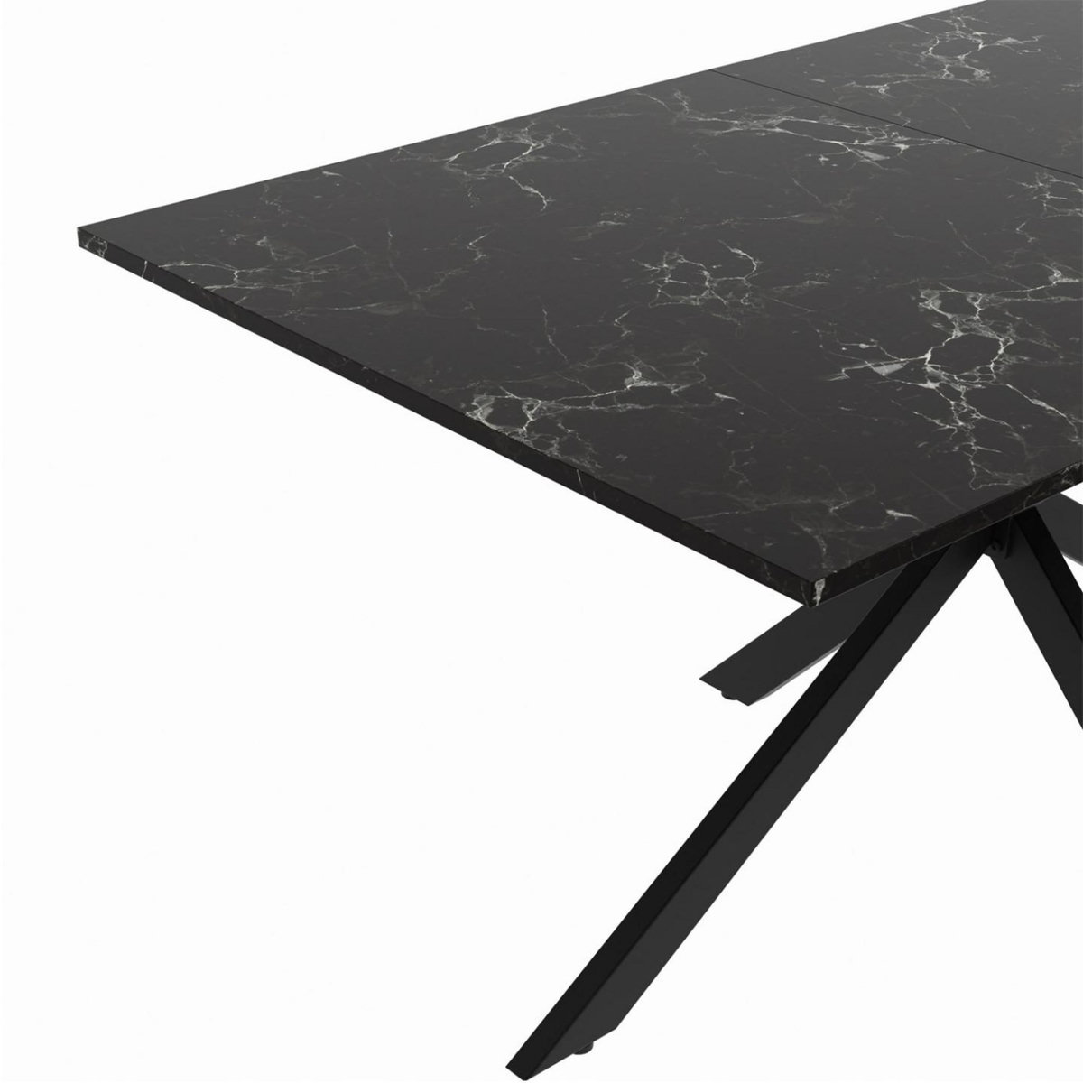 ID MARKET Table à manger rectangle ALIX 8 personnes pied araignée noir et plateau effet marbre noir ALASKA 160 cm