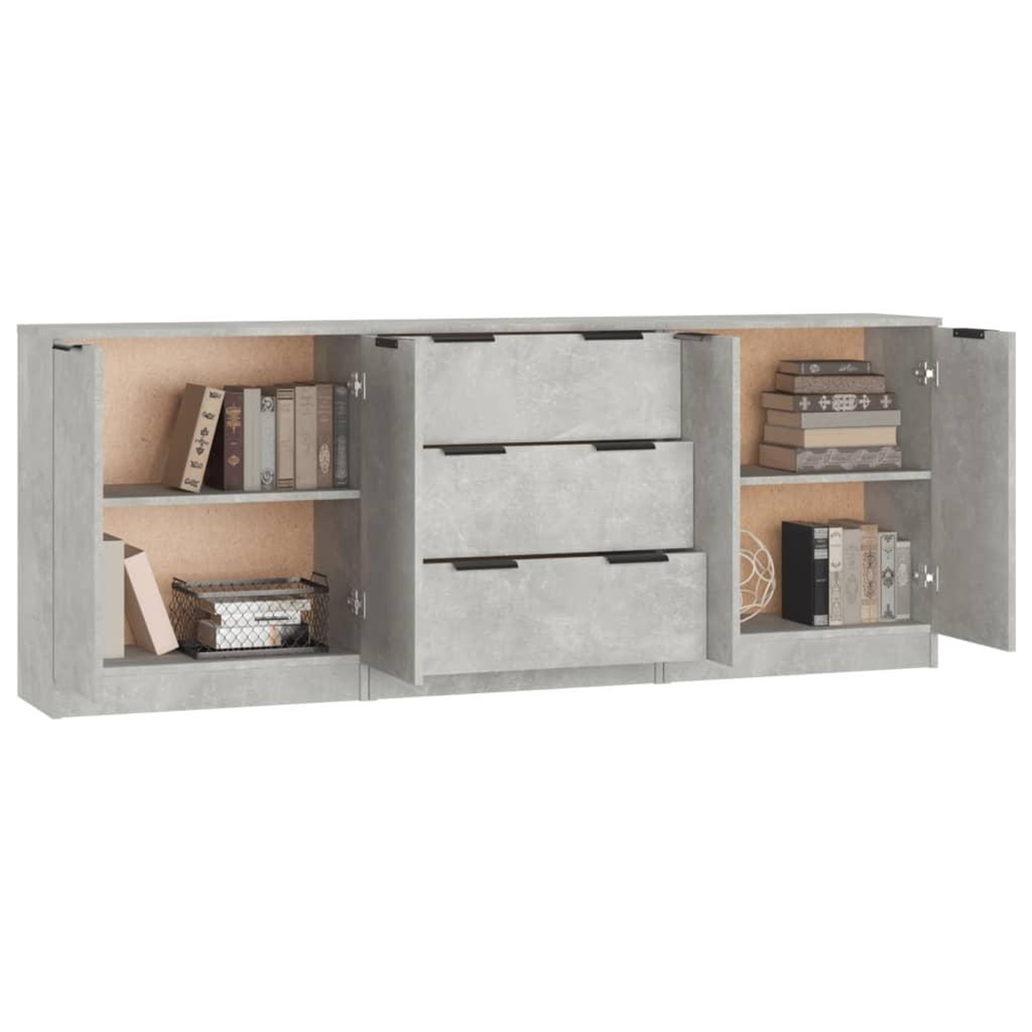 Voir la diapositive 5 : VIDAXL Buffets 3 pcs gris beton bois d'ingenierie