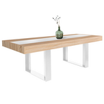 ID MARKET Table à manger extensible rectangle PHOENIX 4-8 personnes bois et blanc bande centrale blanche 160-200 cm
