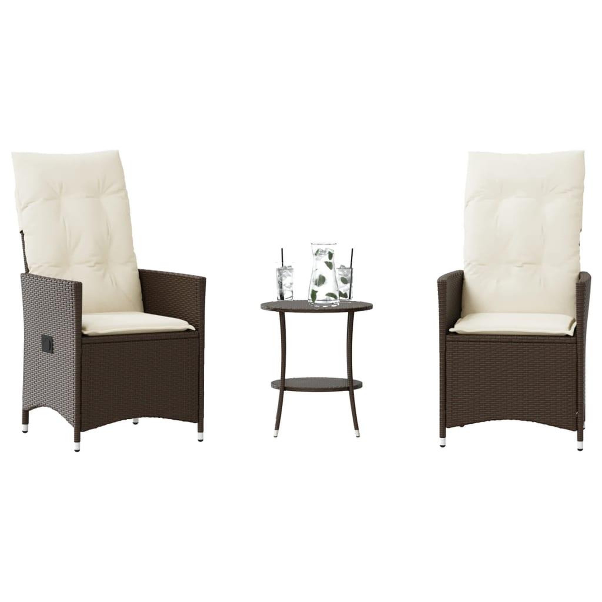 VIDAXL Ensemble de bistro 3 pcs avec coussins marron resine tressee