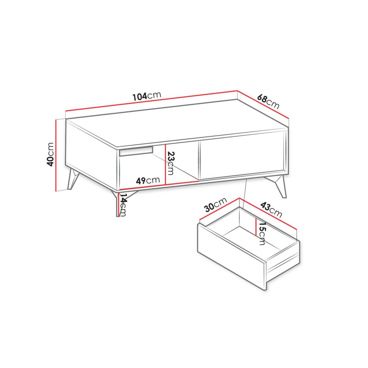 BEST MOBILIER Peter - table basse - effet bois et noir - 2 tiroirs et 1 niche - 104 cm