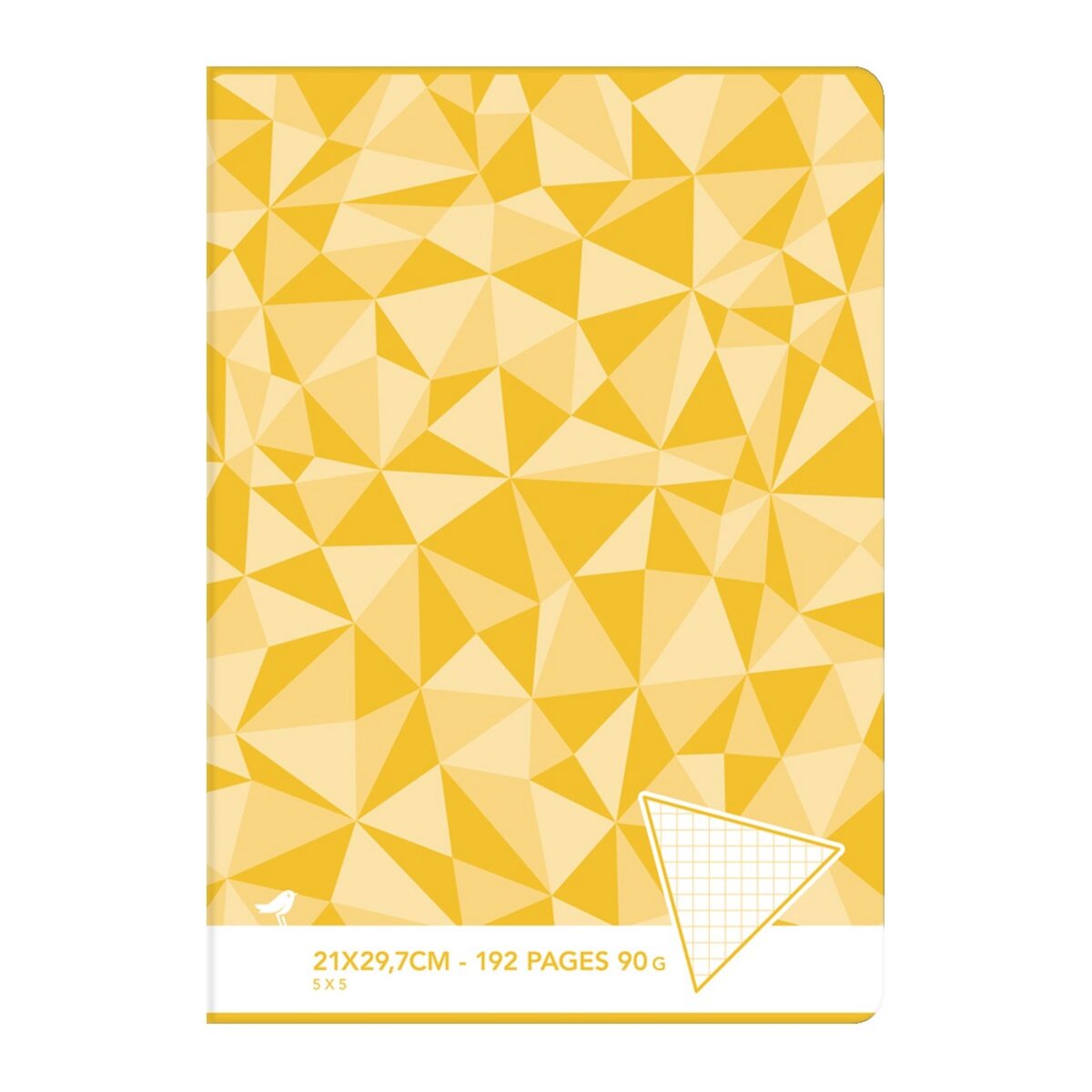 AUCHAN Cahier piqué 21x29,7cm 192 pages petits carreaux 5x5 jaune motif triangles