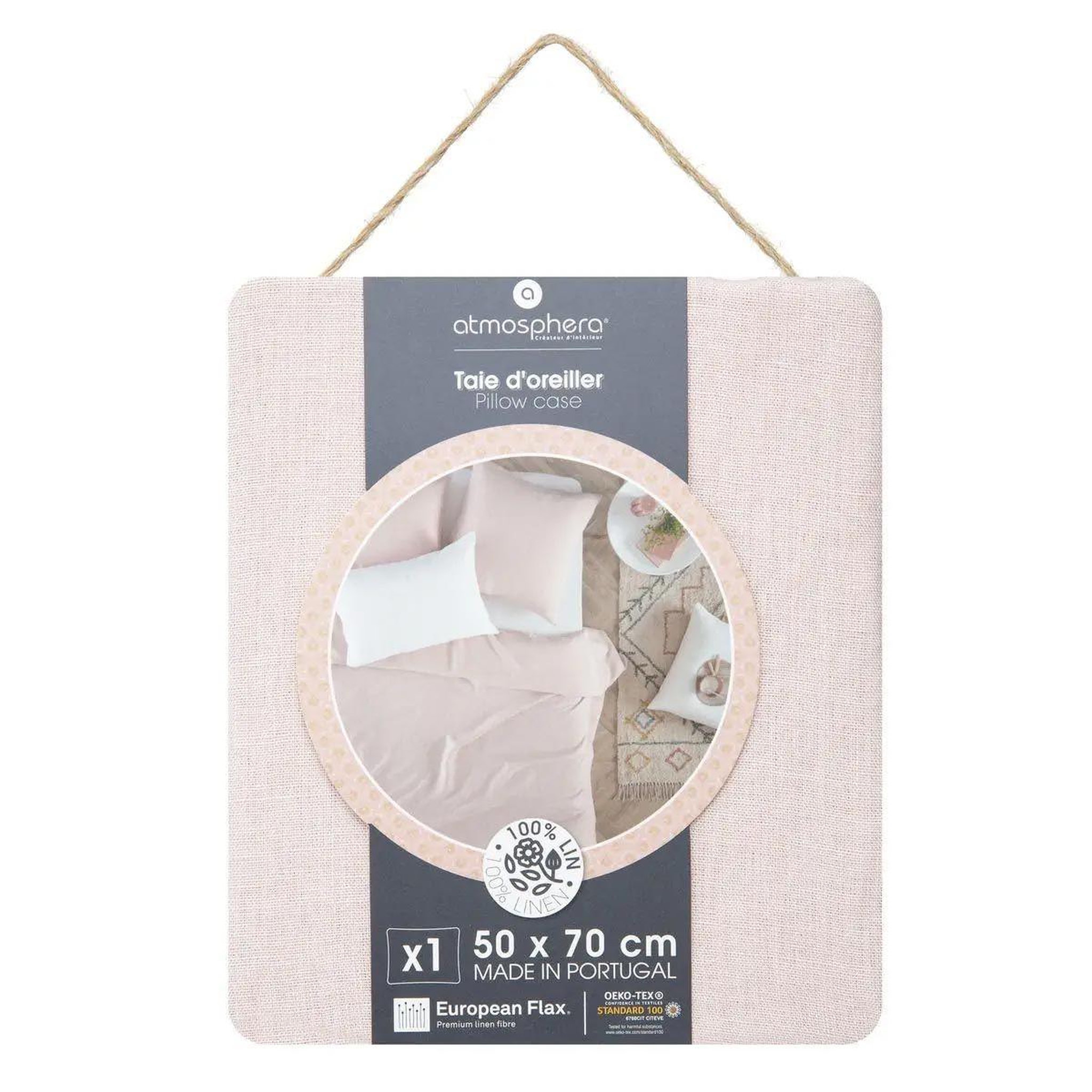 Voir la diapositive 3 : ATMOSPHERA Taie d'oreiller en lin  adorable  50x70cm rose