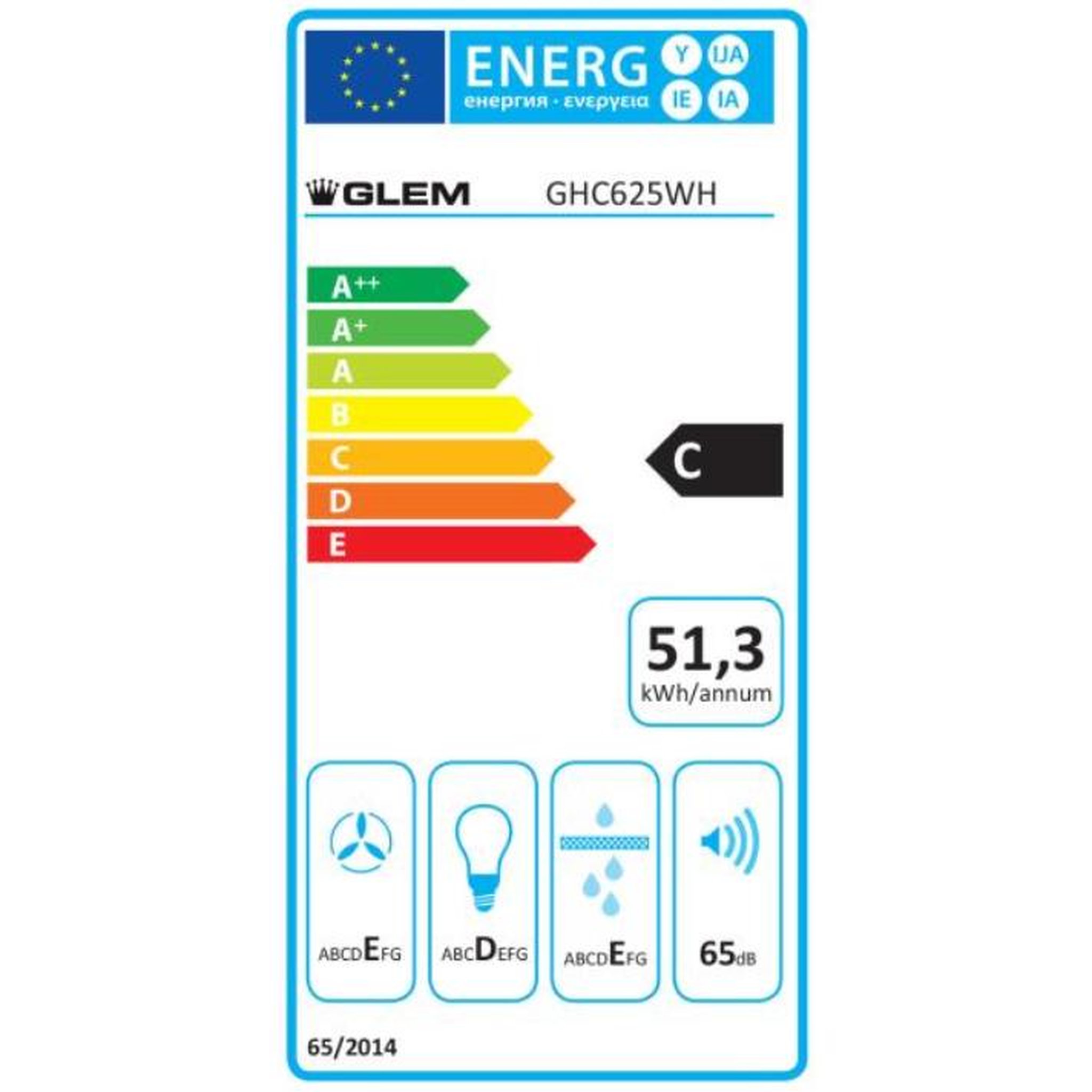 Voir la diapositive 2 : Glem Hotte visière 60cm 250m3/h blanc - ghc625wh