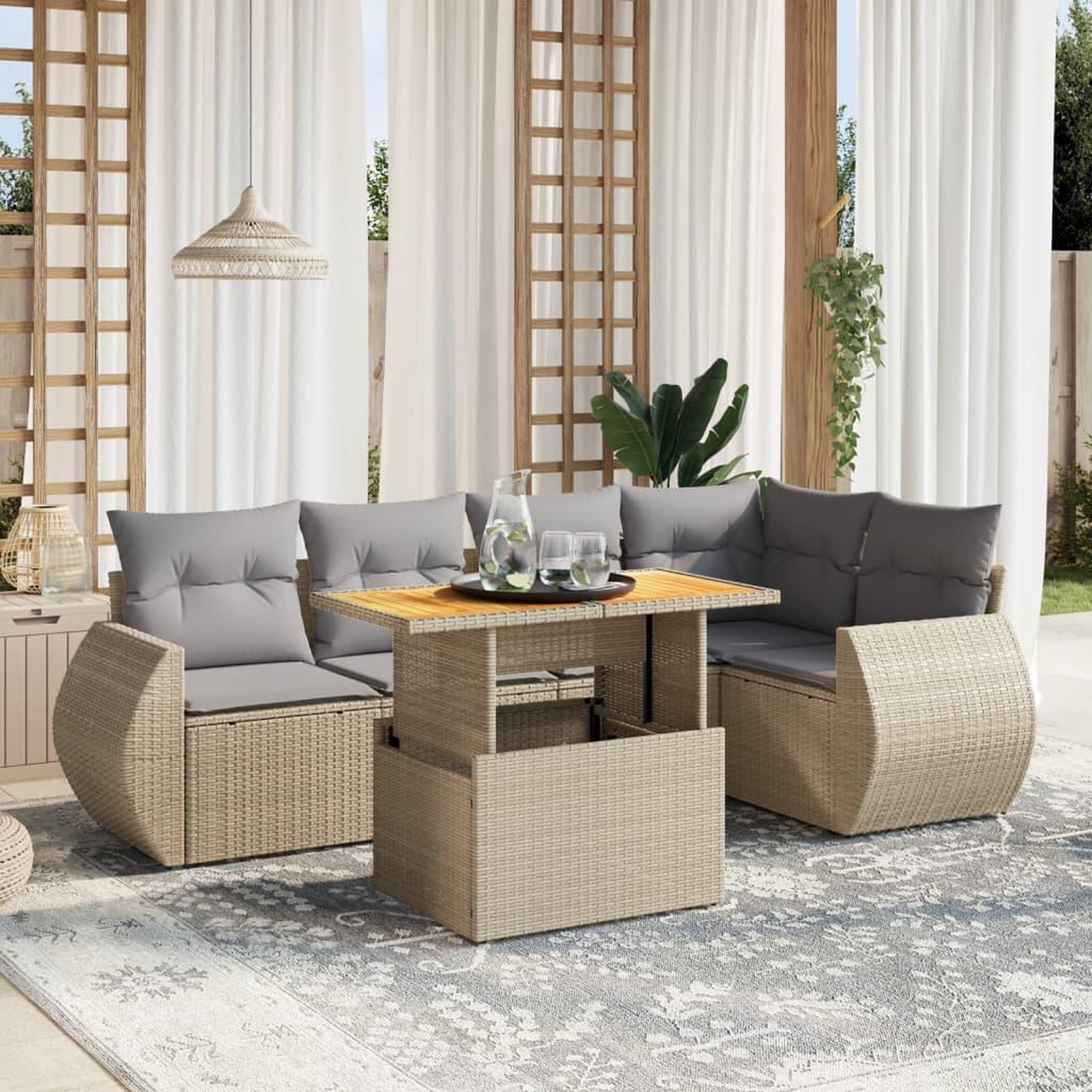 VIDAXL Salon de jardin avec coussins 6 pcs beige resine tressee