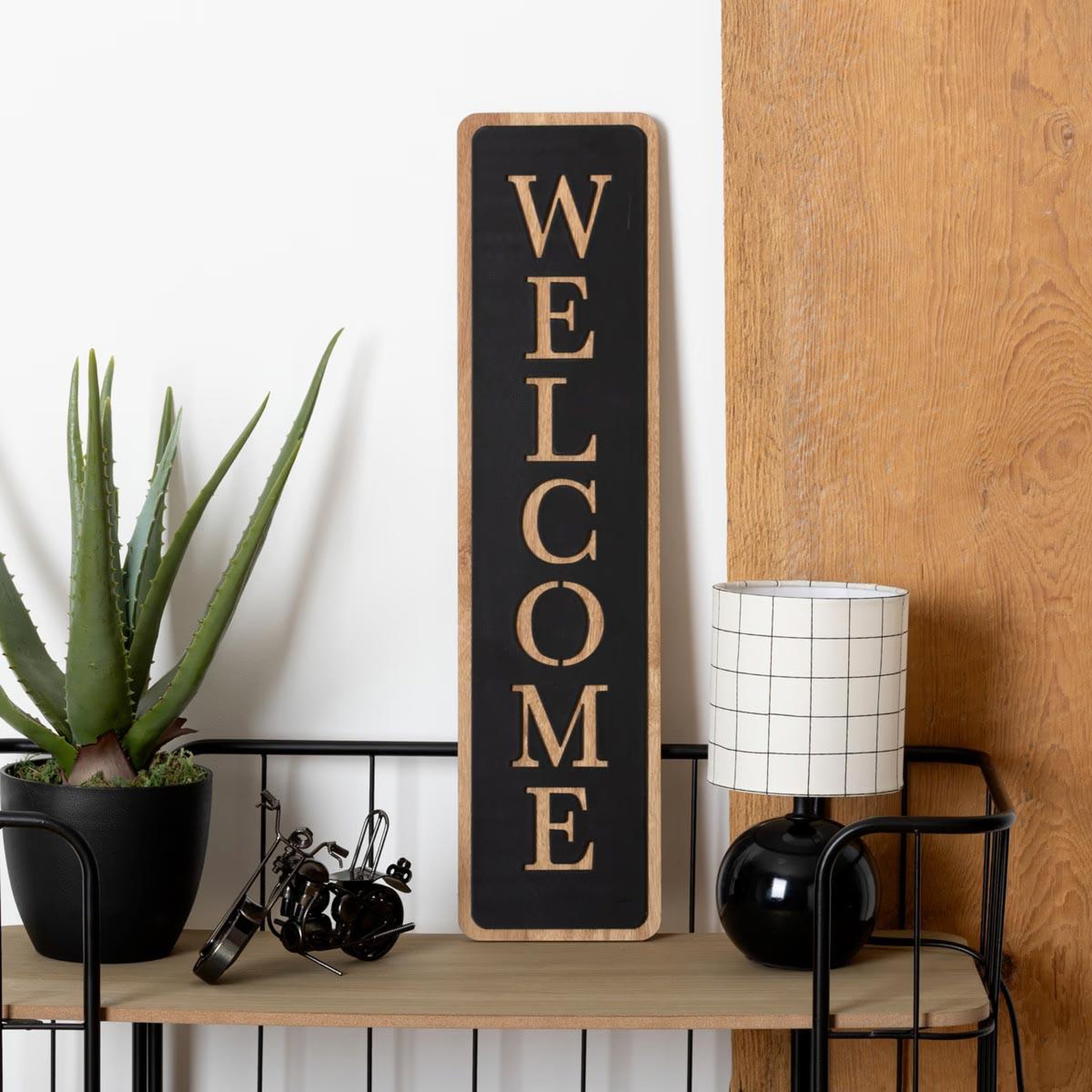 Voir la diapositive 2 : ATMOSPHERA Décoration murale welcome  wilfried  57cm noir