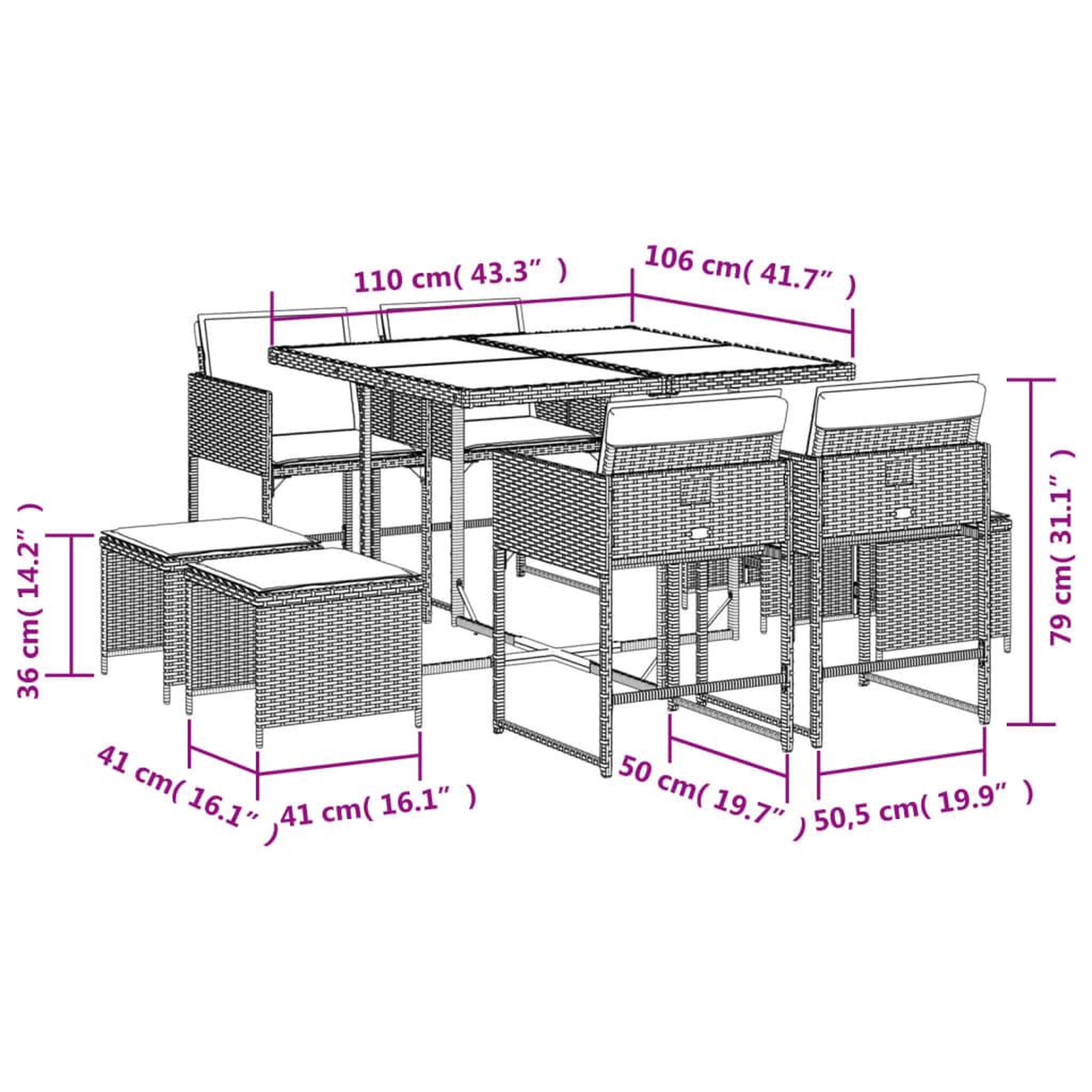 Voir la diapositive 6 : VIDAXL Ensemble a manger de jardin et coussins 9 pcs beige Poly rotin