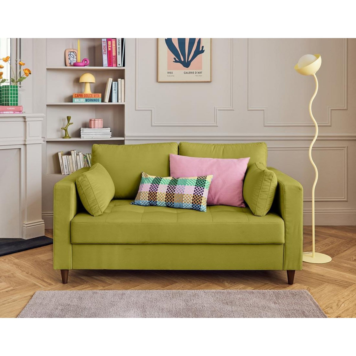 LISA DESIGN Anna - canapé droit 2 places avec poche en velours - pieds en bois