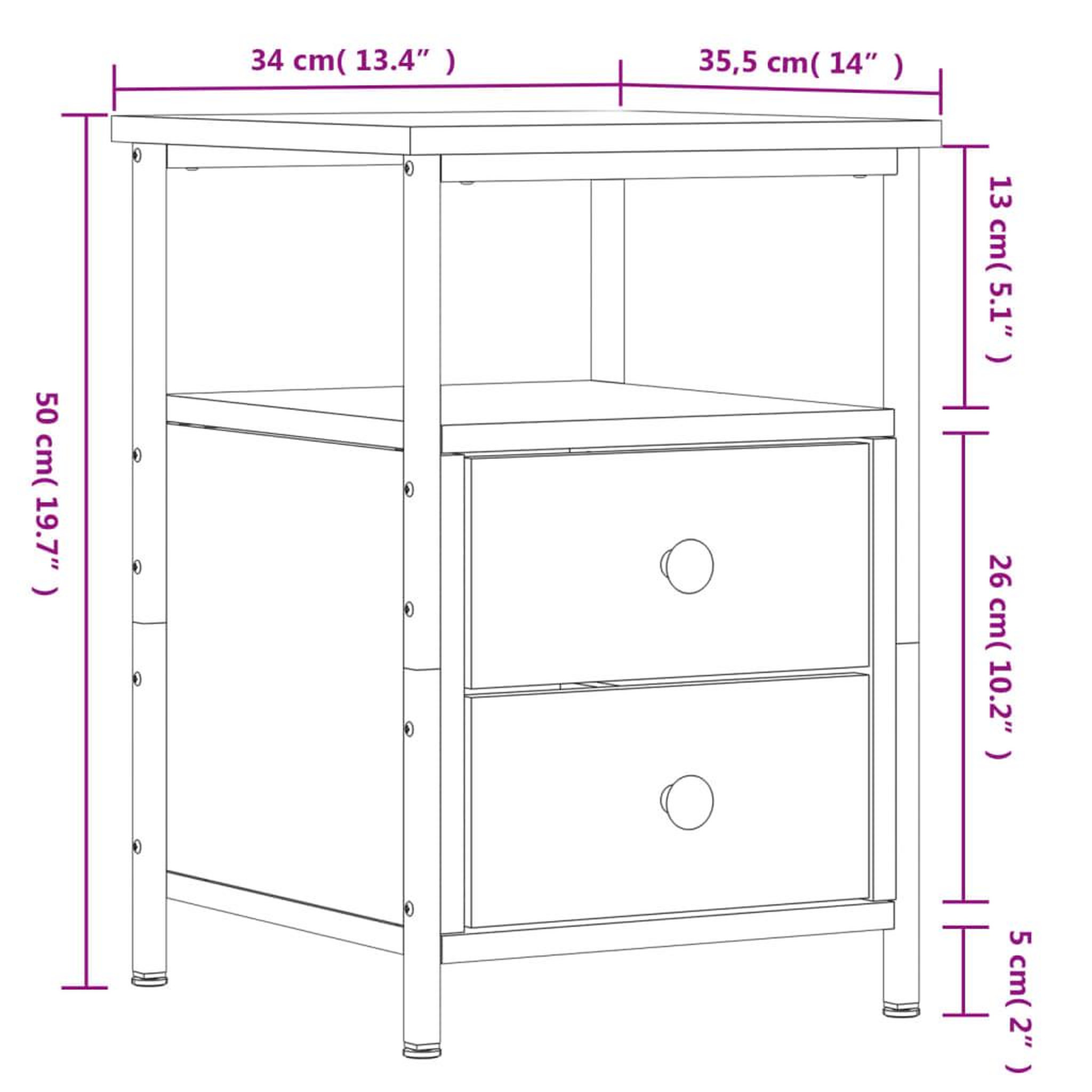 Voir la diapositive 6 : VIDAXL Table de chevet chene sonoma 34x35,5x50 cm bois d'ingenierie