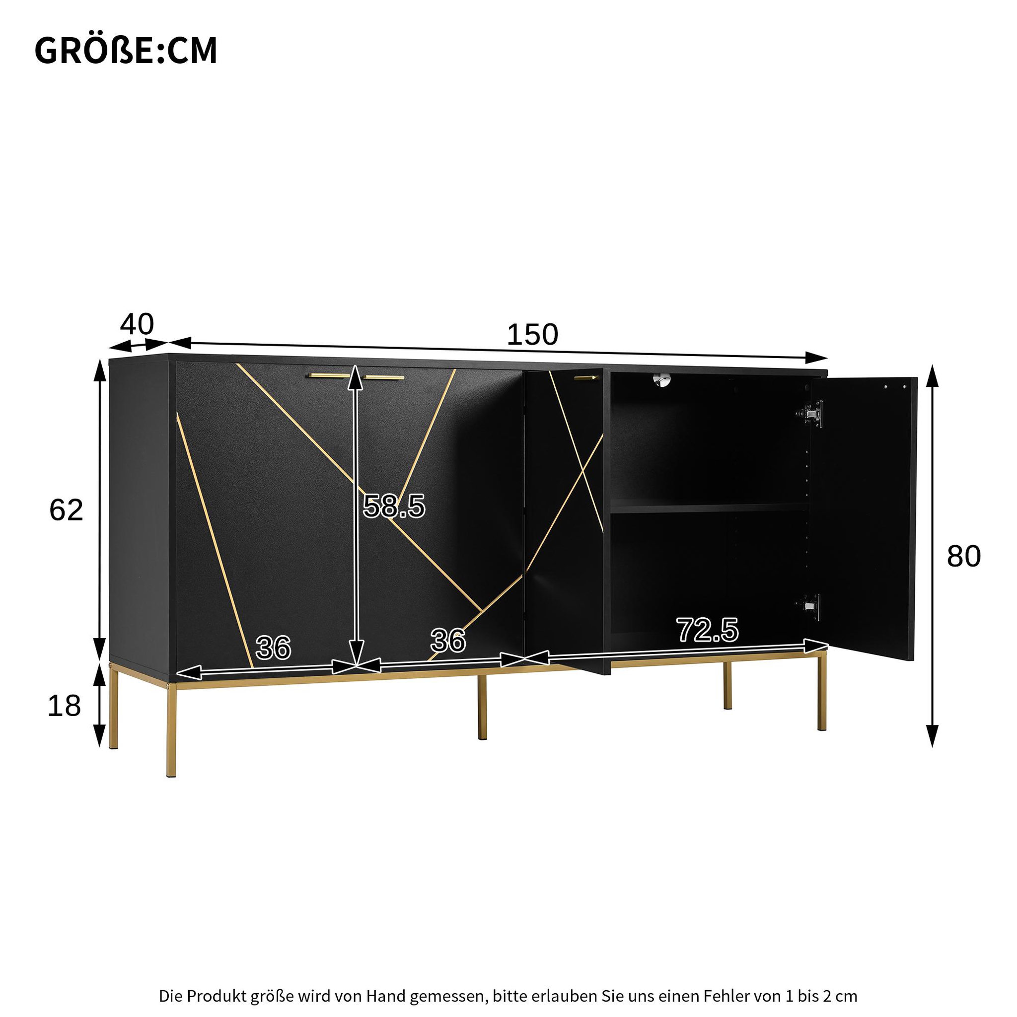 Voir la diapositive 3 : MERAX Buffet 4 portes 0 tiroir - 150cm noir panneaux de particules