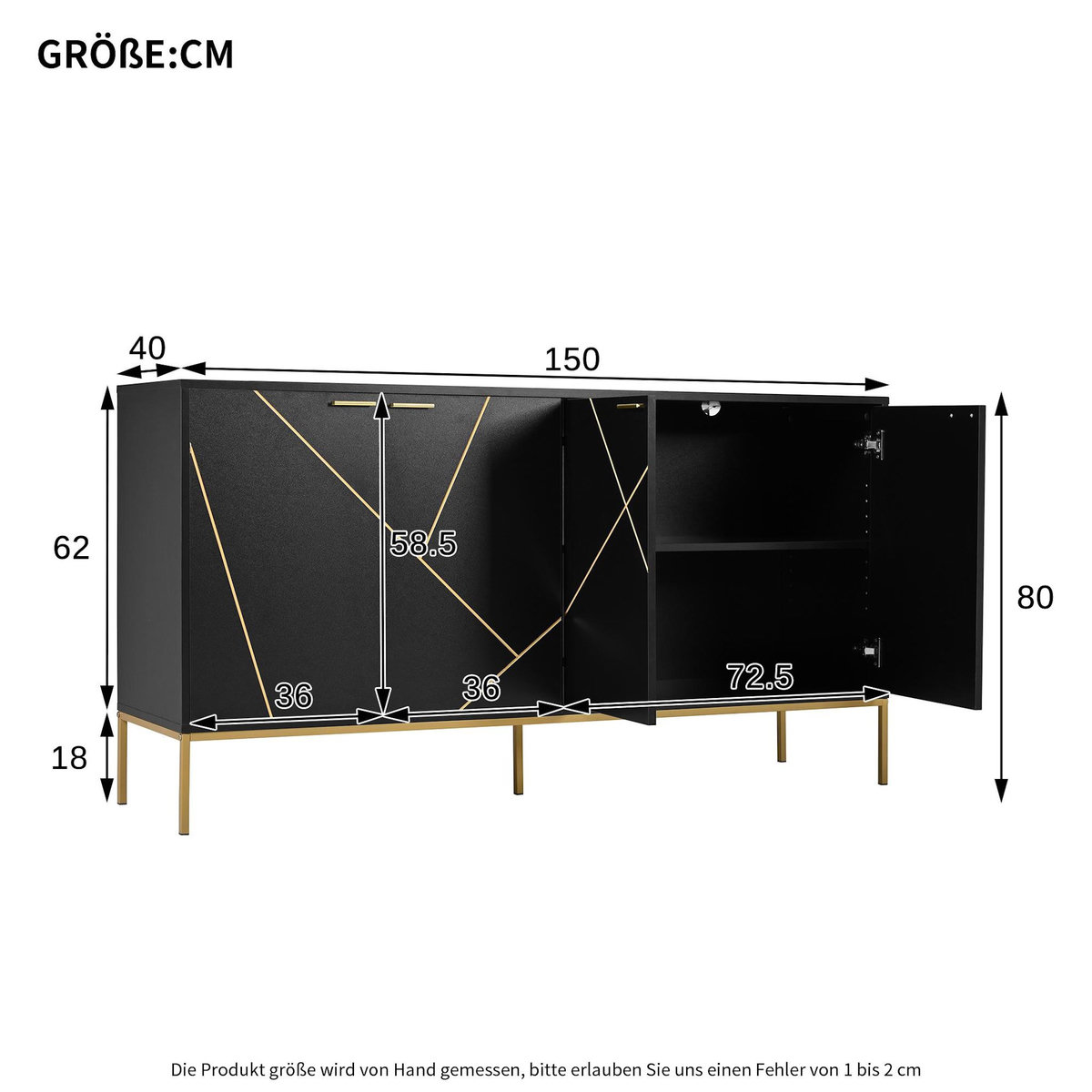 MERAX Buffet 4 portes 0 tiroir - 150cm noir panneaux de particules
