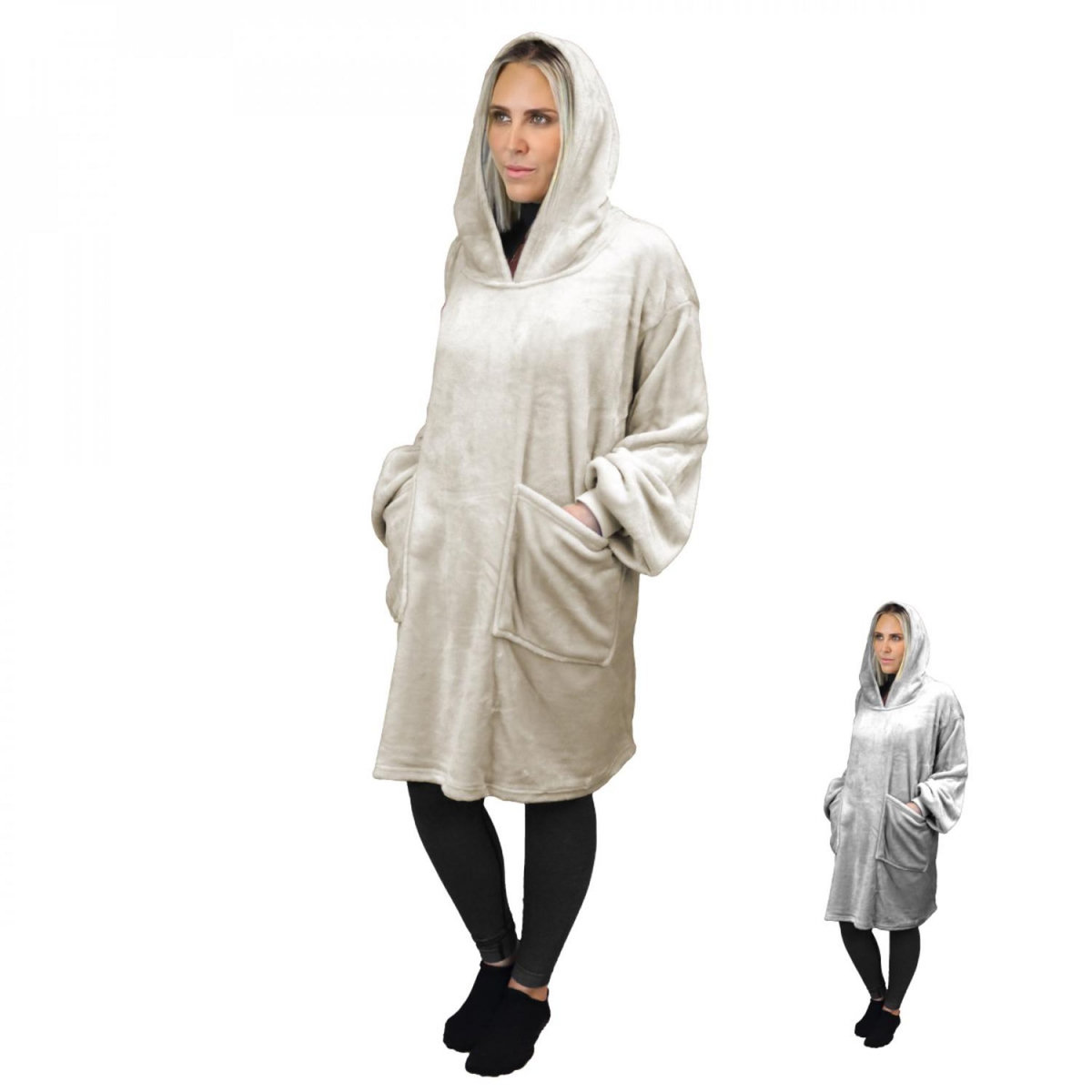 VIVEZEN Sweat plaid à capuche, couverture, pull - Flanelle - Adulte - Gris