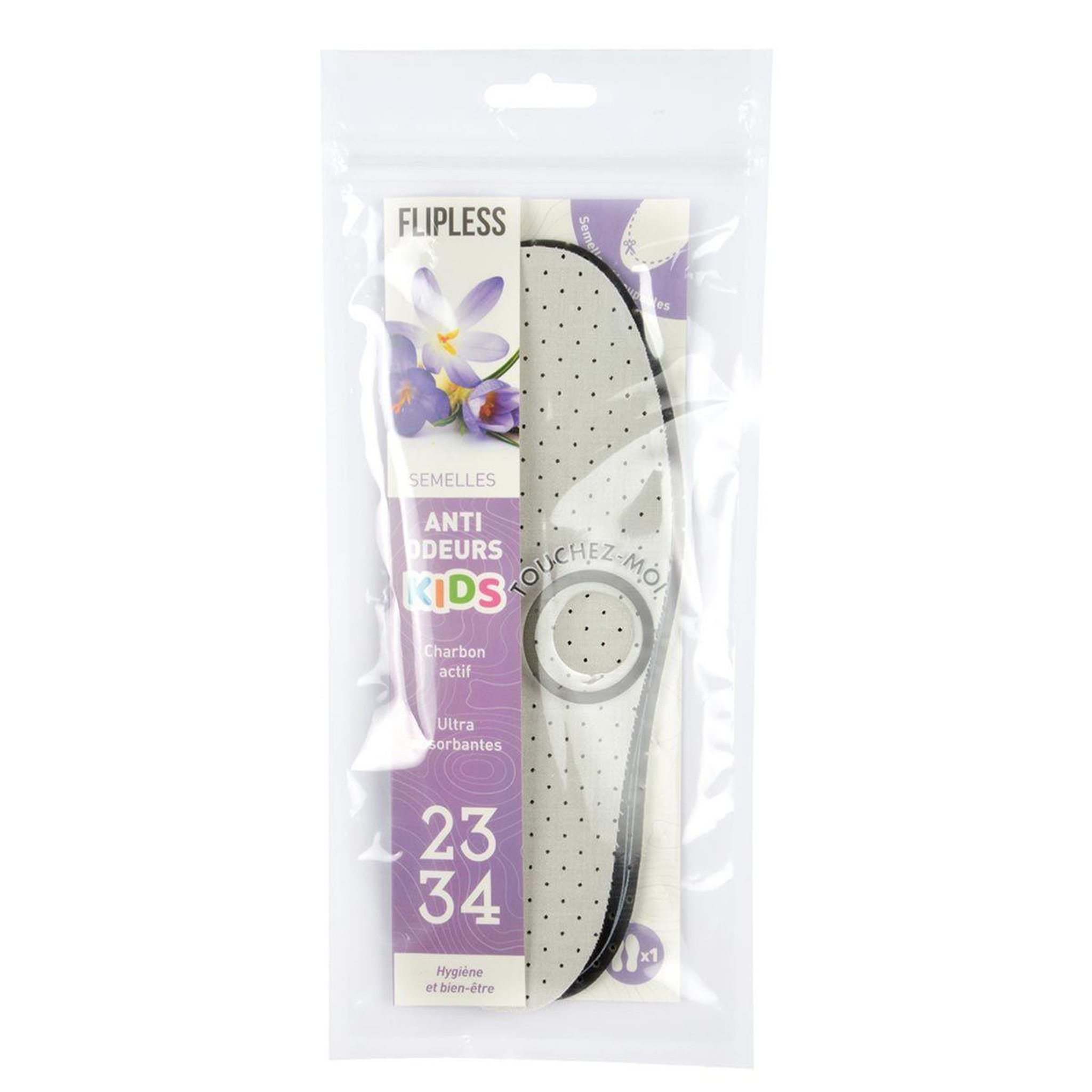 Voir la diapositive 2 : FLIPLESS Semelles enfants  anti odeurs  taille 23/34 gris