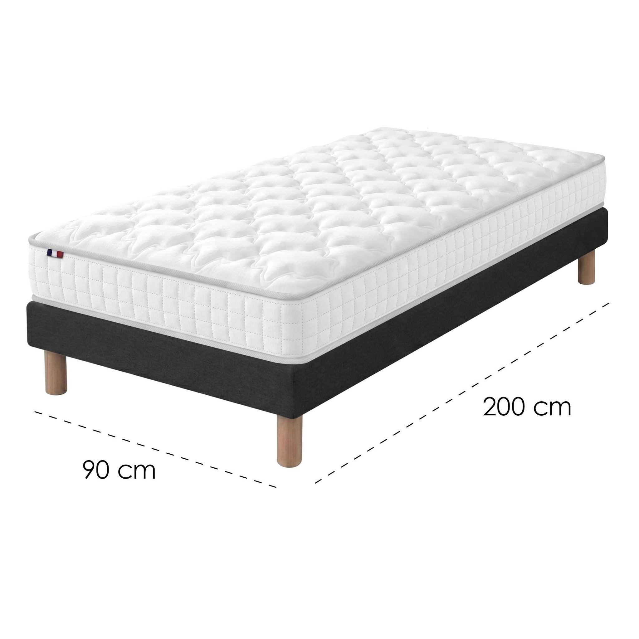 Voir la diapositive 5 : IDLITERIE Ensemble matelas ressorts ensachés spectre + sommier tapissier 90 x 200 sommier noir