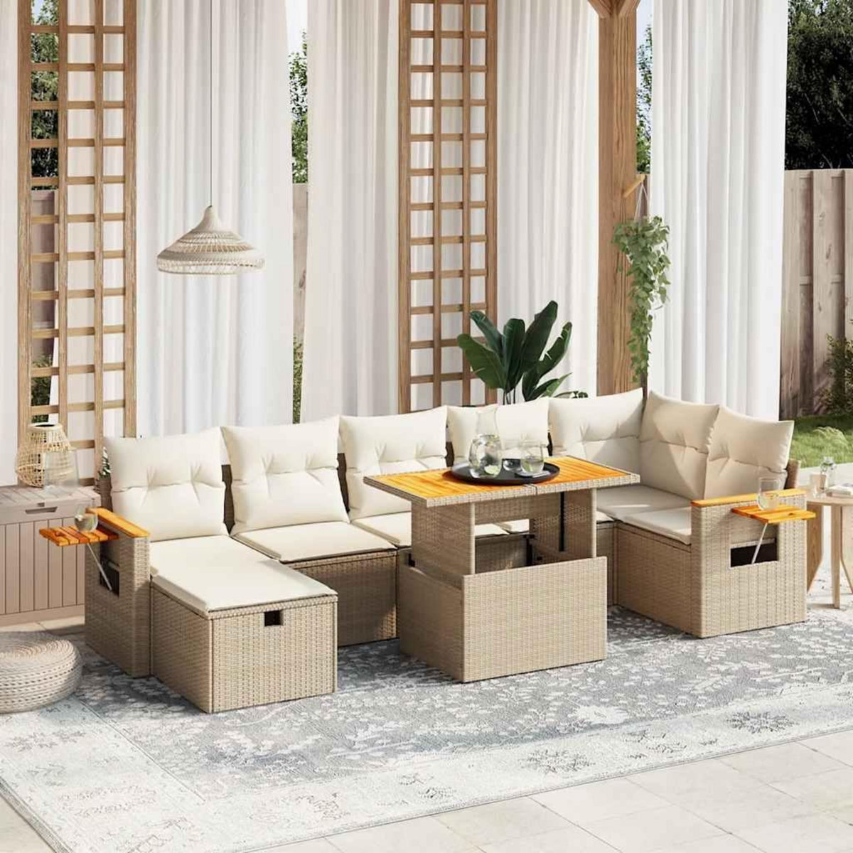 VIDAXL Salon de jardin avec coussins 8 pcs beige resine tressee