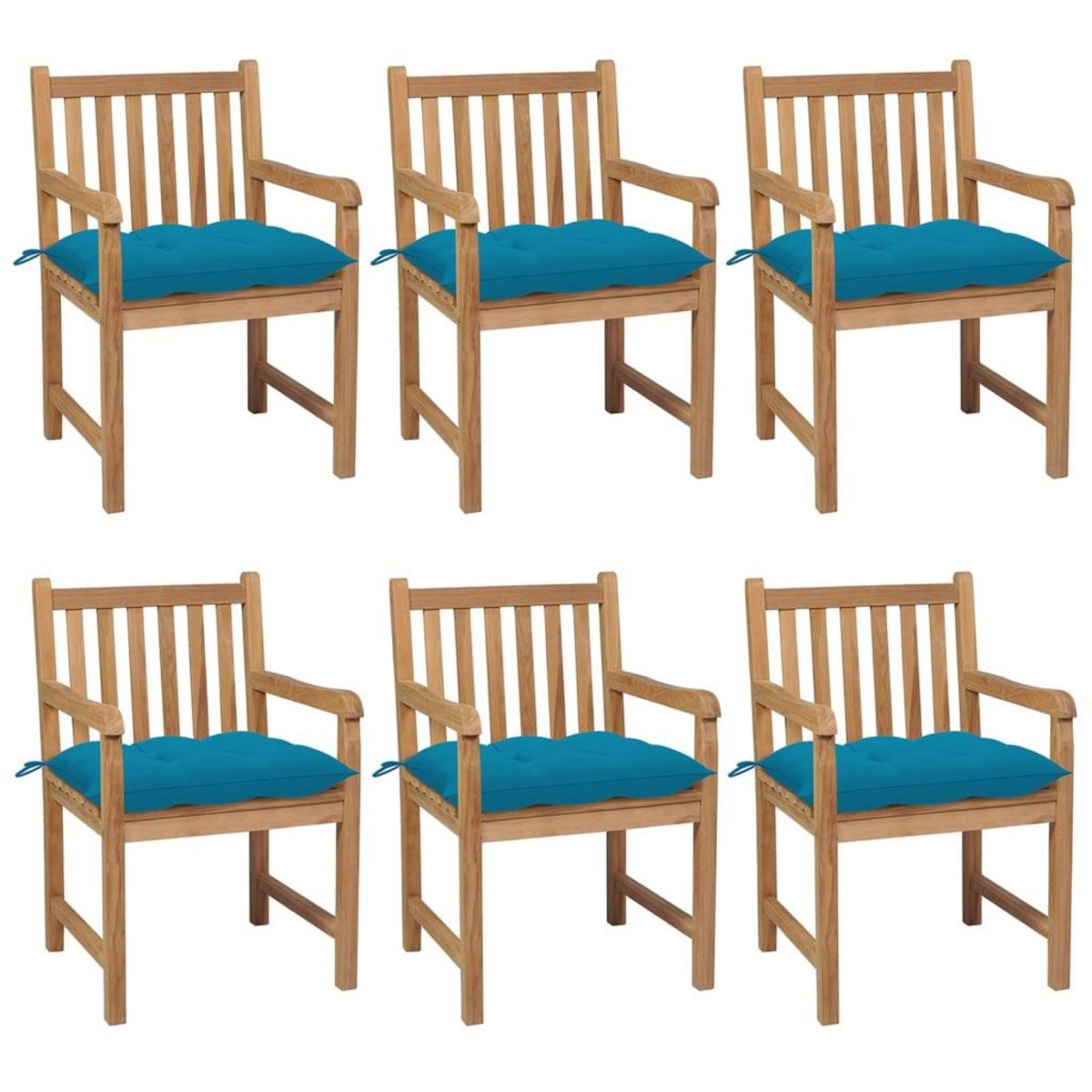 VIDAXL Chaises de jardin lot de 6 avec coussins bleu clair Teck solide