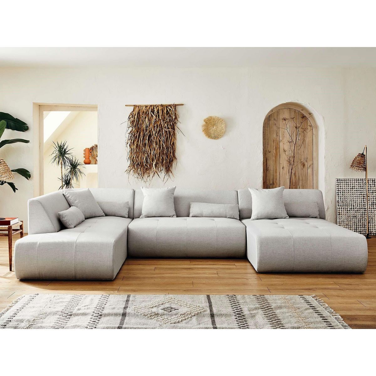 LISA DESIGN Onyx - canapé modulable panoramique d'angle gauche 7 places - en tissu