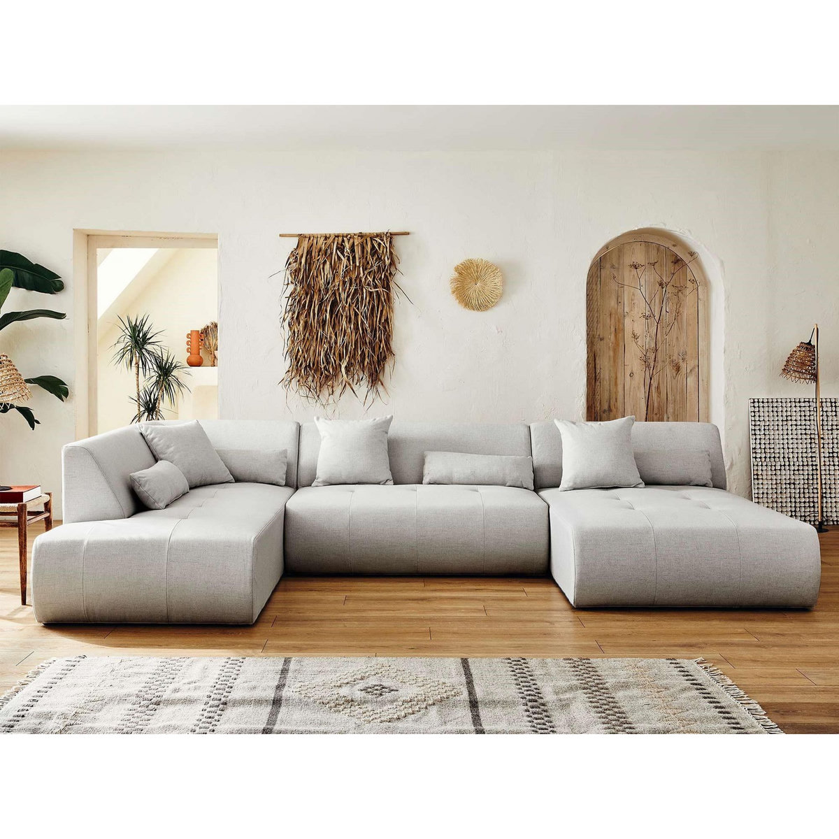 LISA DESIGN Onyx - canapé modulable panoramique d'angle gauche 7 places - en tissu