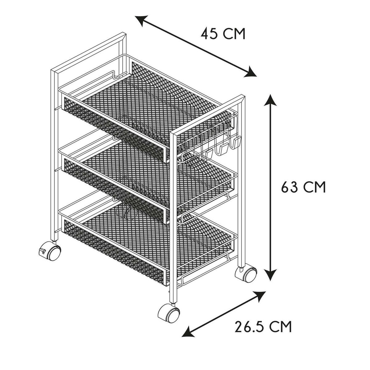 TOILINUX Desserte à roulettes 3 étages en métal - Noir