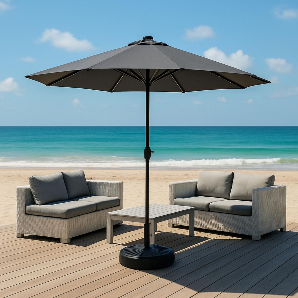 CONCEPT USINE Parasol droit rond led diamètre 2,7 m gris AMALFI