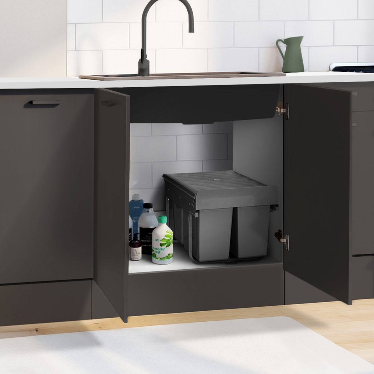 ID MARKET Poubelle de tri sélectif encastrable 3 compartiments amovibles 1x15L et 2x8L