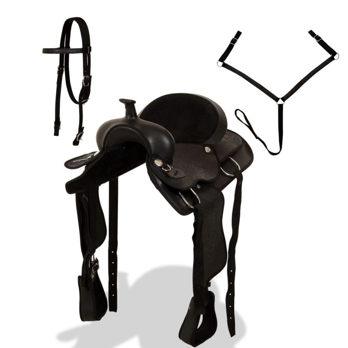 VIDAXL Selle, bridon et col de poitrine Cuir veritable 17 po Noir