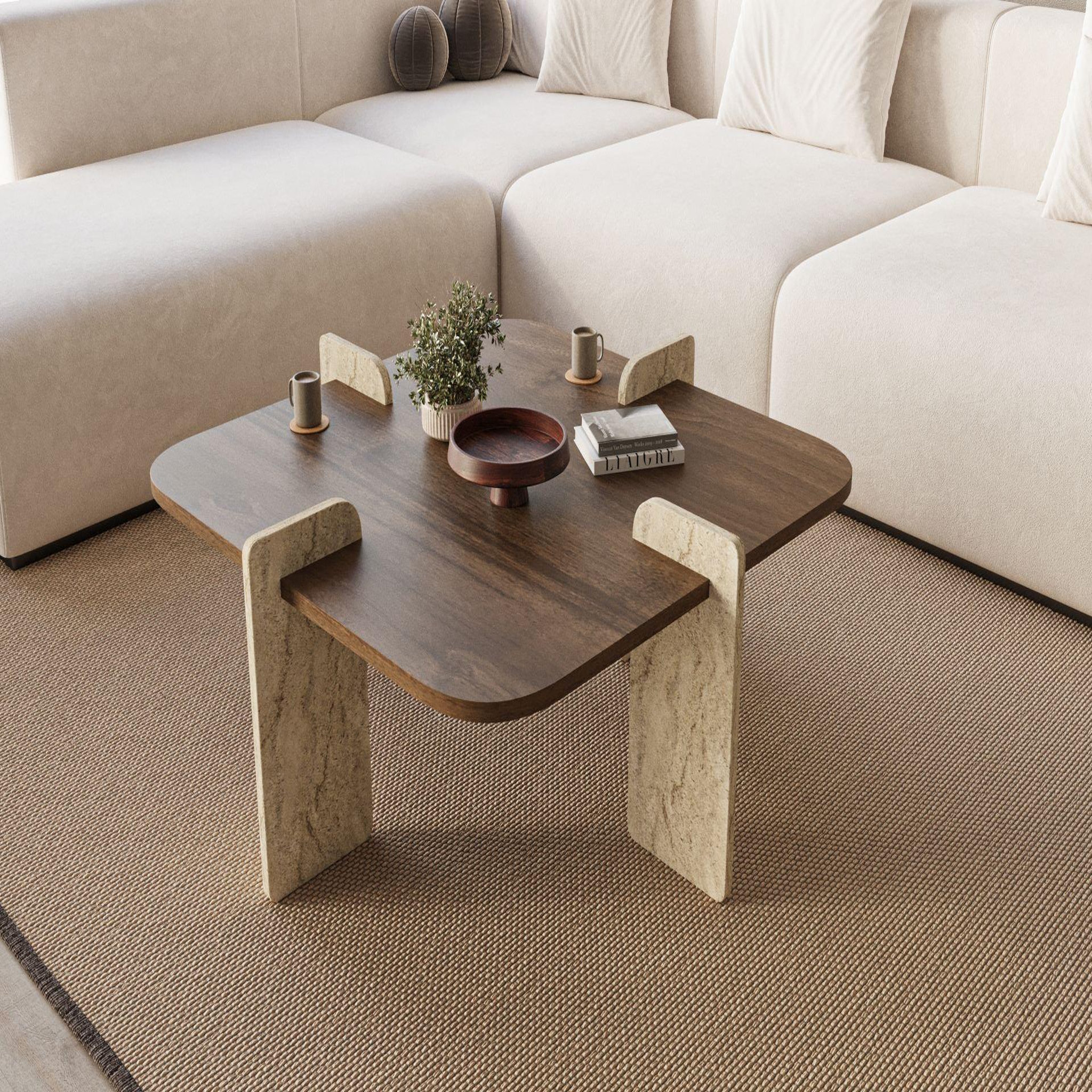 Voir la diapositive 2 : Habitat et Jardin Table basse en bois  poalla  - 90 x 90 x 35 cm - marron