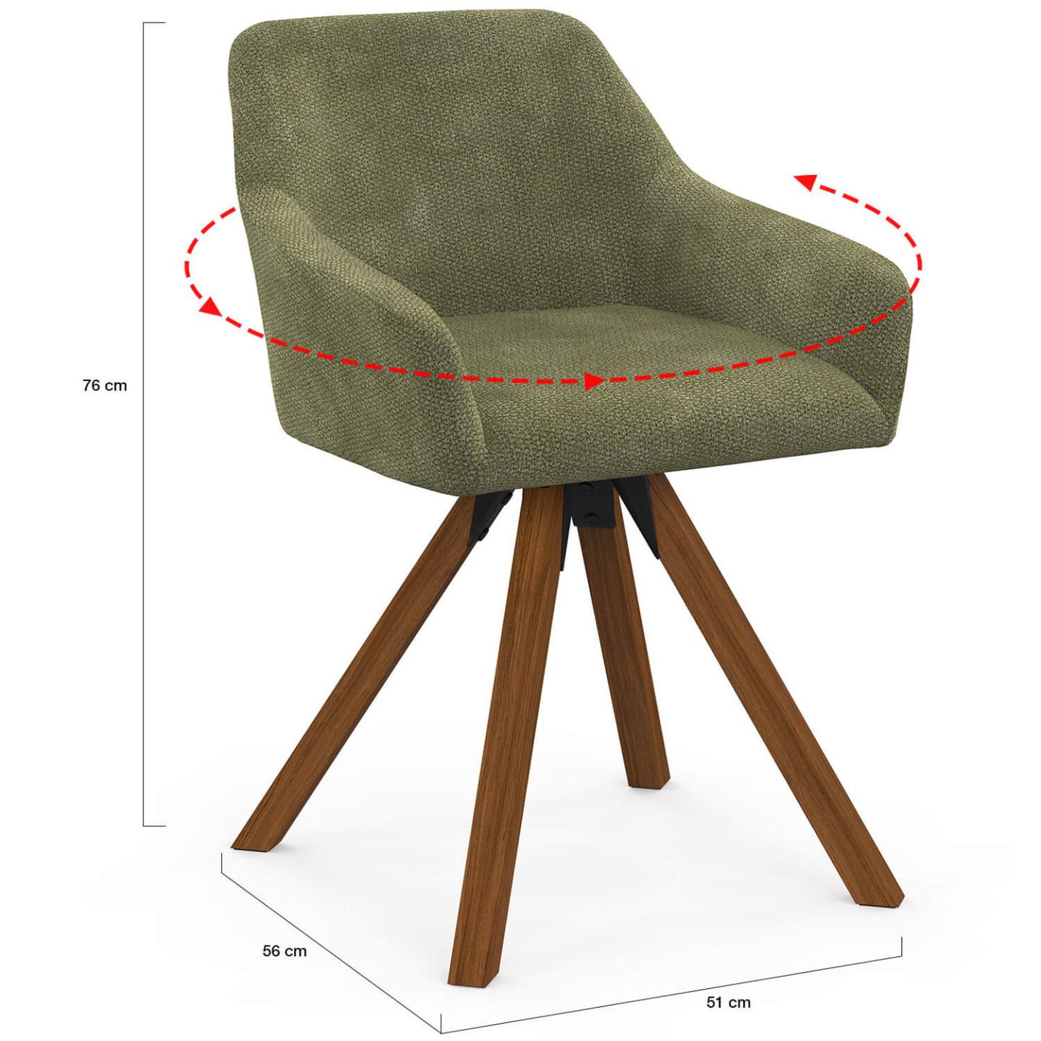 Voir la diapositive 5 : ID MARKET Lot de 2 chaises pivotantes 360° de salle à manger, fauteuils de table jany en tissu chenille verte et pied noyer