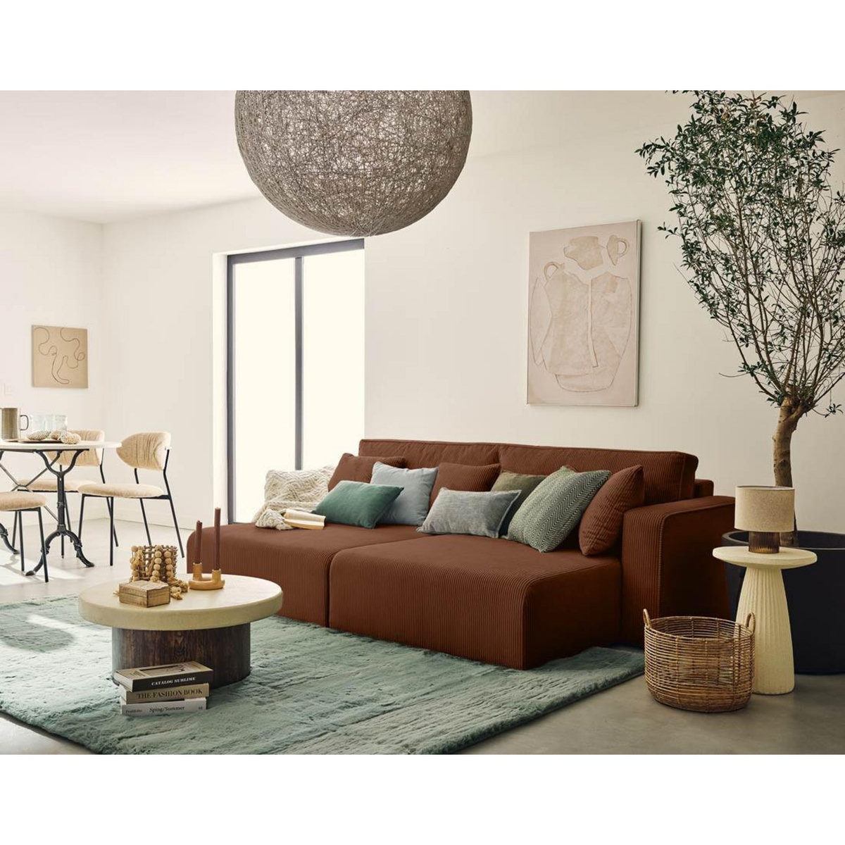 BEST MOBILIER Topaze - canapé droit 4 places avec double méridienne - assise profonde - en velours côtelé