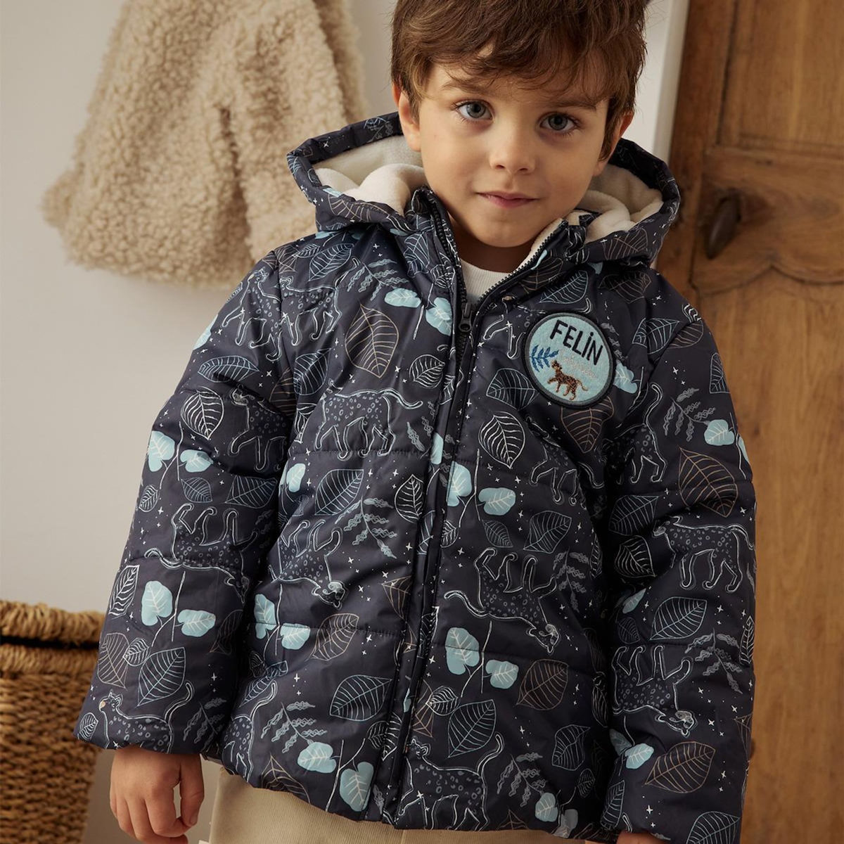 Petit Béguin Doudoune bébé intérieur polaire avec capuche Félintrépide