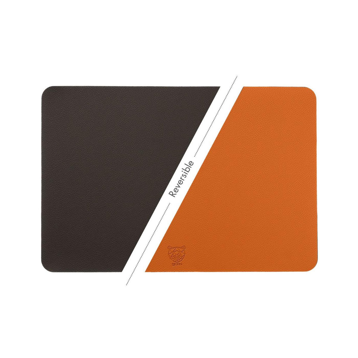 BJORN Set de table rectangulaire réversible - 6 pièces - Cuir recyclé orange et chocolat