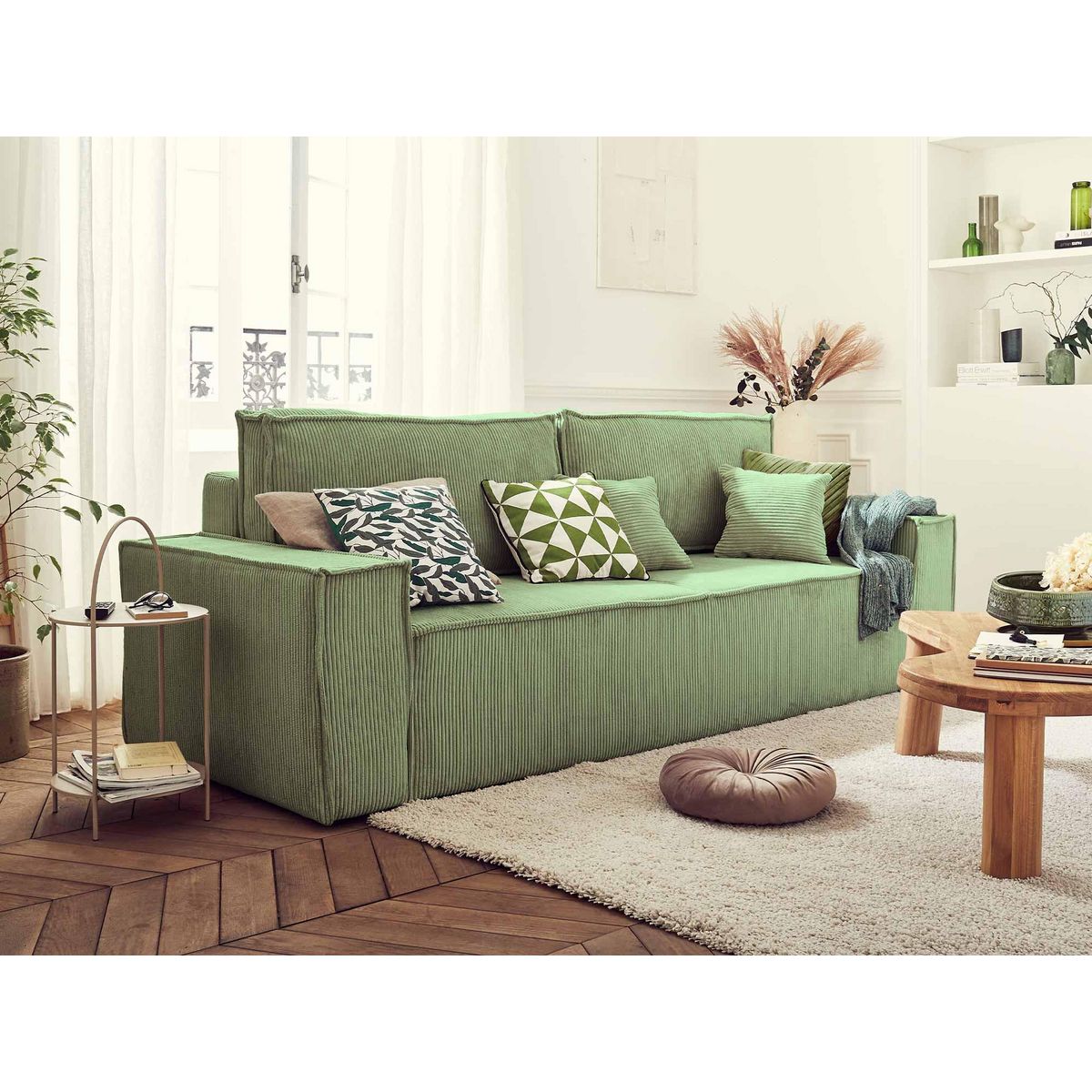 BEST MOBILIER Dellia - canapé 3 places convertible - avec coffre - en velours côtelé - style contemporain