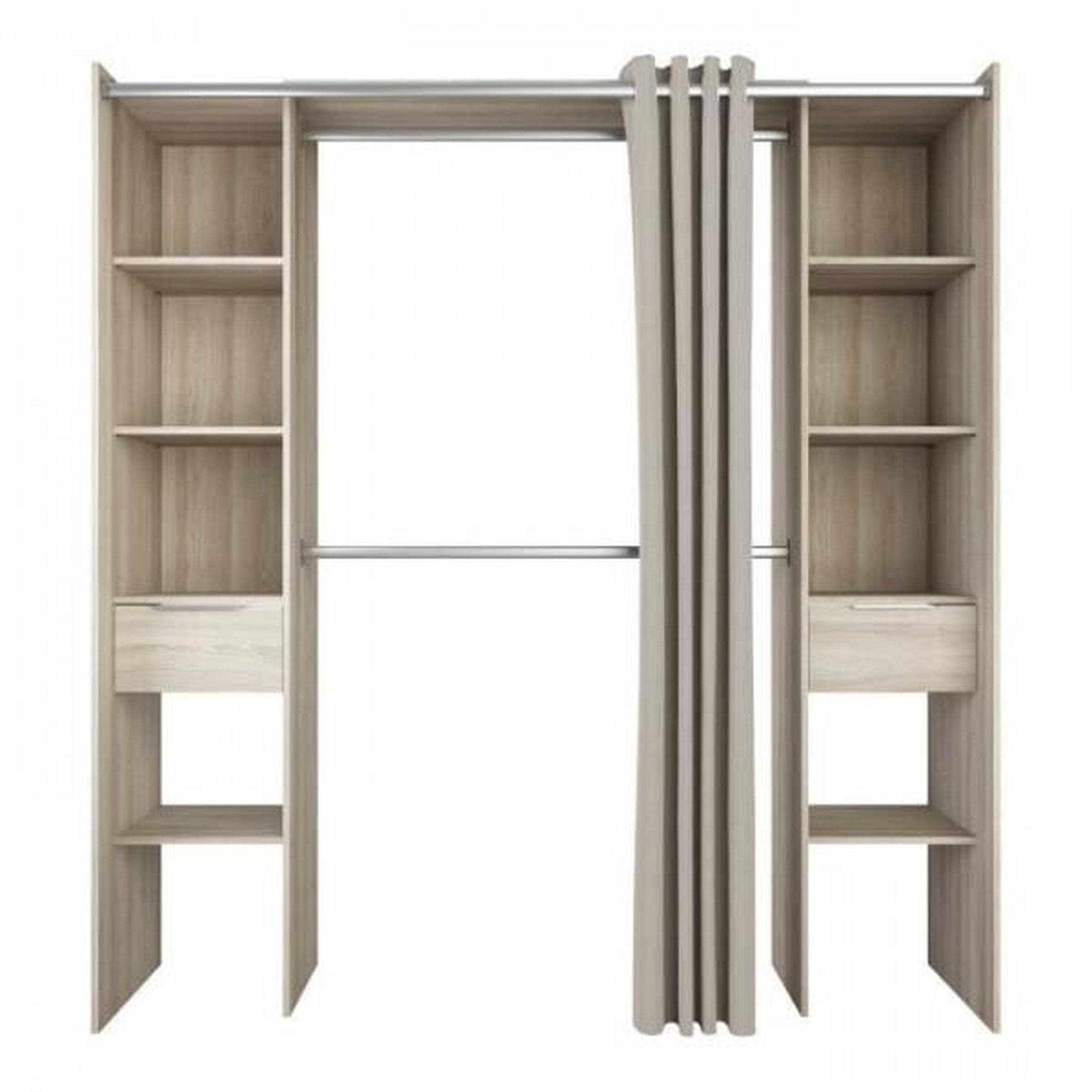 Voir la diapositive 2 : Demeyere DEMEYERE Kit dressing 2 colonnes + 2 penderies + 2 tiroirs - Décor Chene Shannon - L 115 x P 50 x H 203 cm - DANA