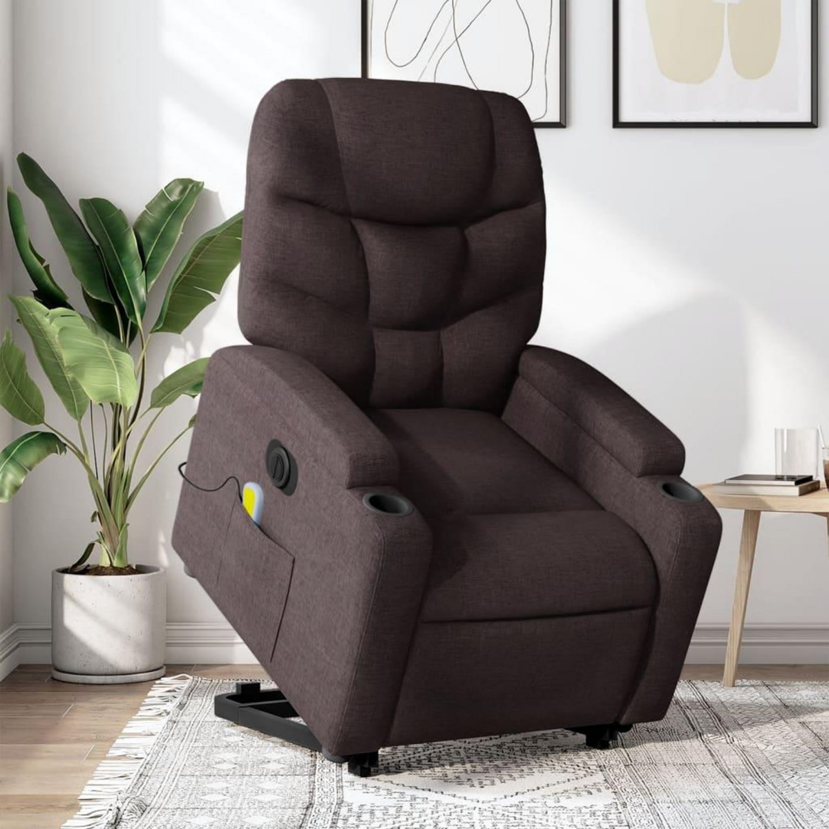 VIDAXL Fauteuil inclinable de massage electrique Marron fonce Tissu
