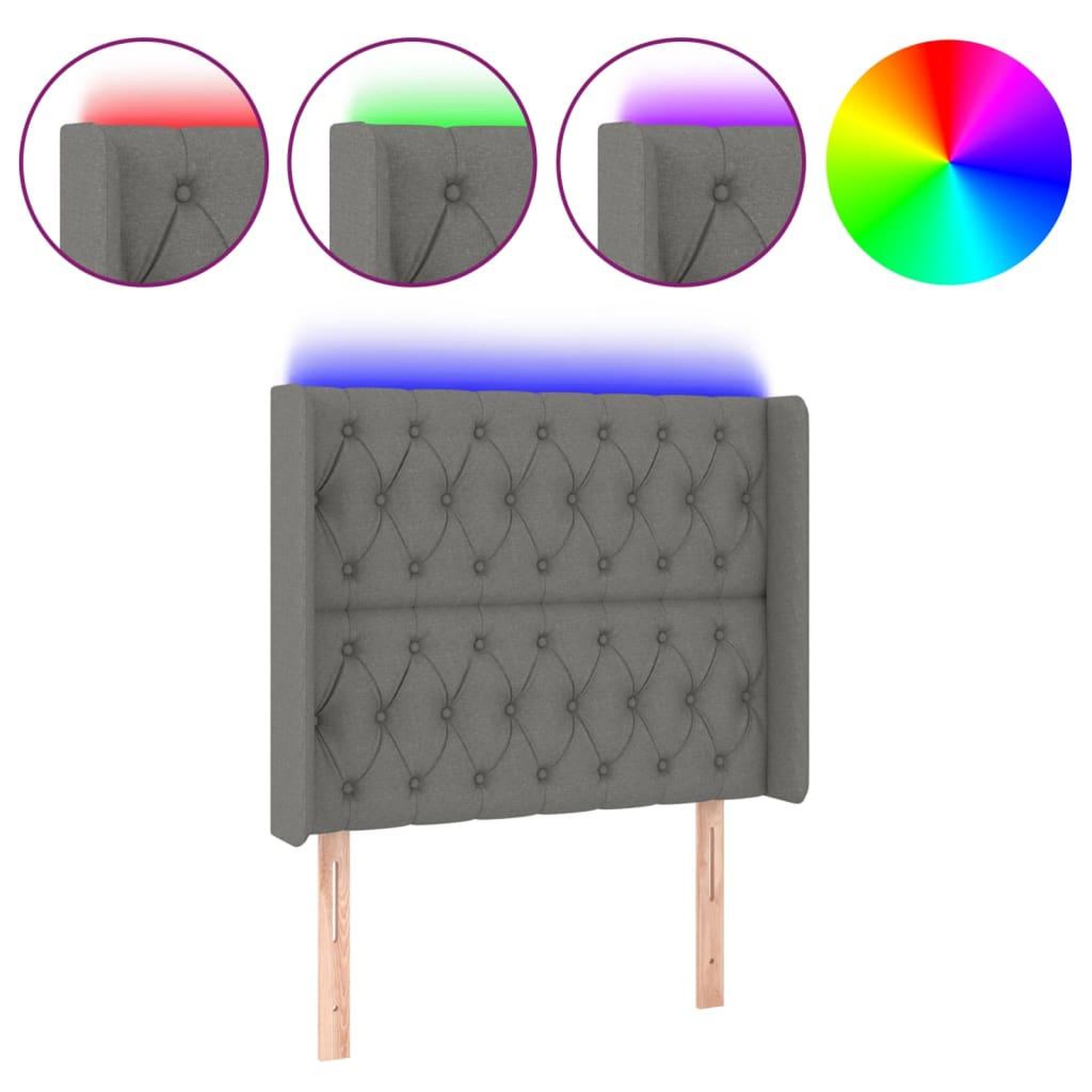 Voir la diapositive 2 : VIDAXL Tete de lit a LED Gris fonce 93x16x118/128 cm Tissu