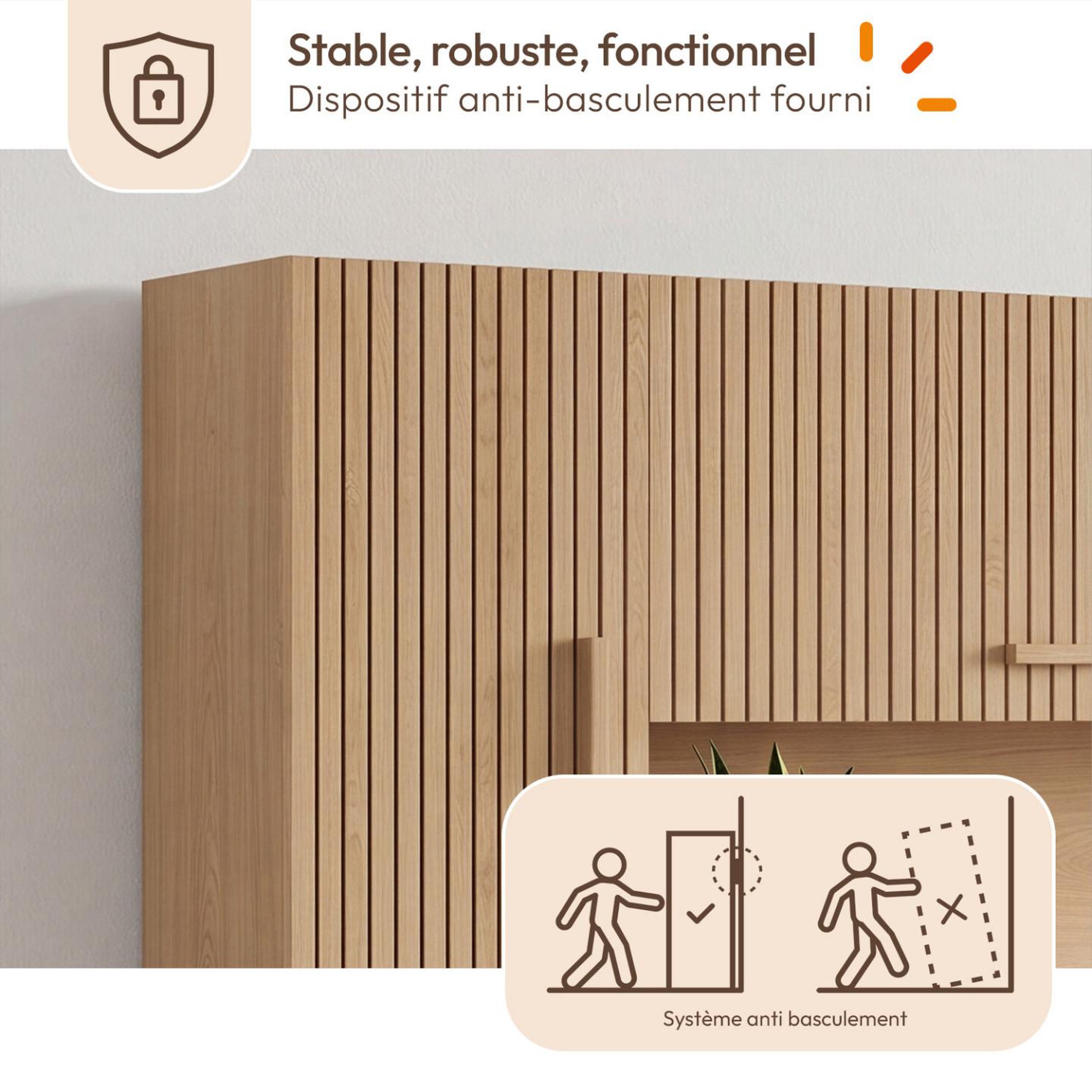 Voir la diapositive 6 : ID MARKET Pont de lit juliette 226 cm avec rangements effet lattes tasseau de bois