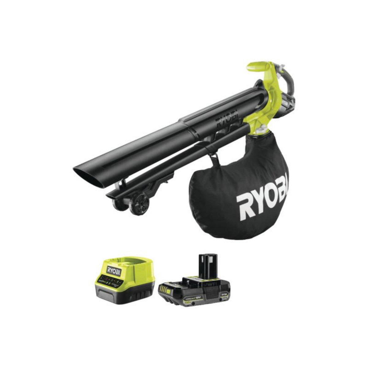 Ryobi Pack RYOBI Souffleur Aspiro-Broyeur OBV18 - 18V One+ Brushless - 1 Batterie 2.0Ah - 1 Chargeur rapi