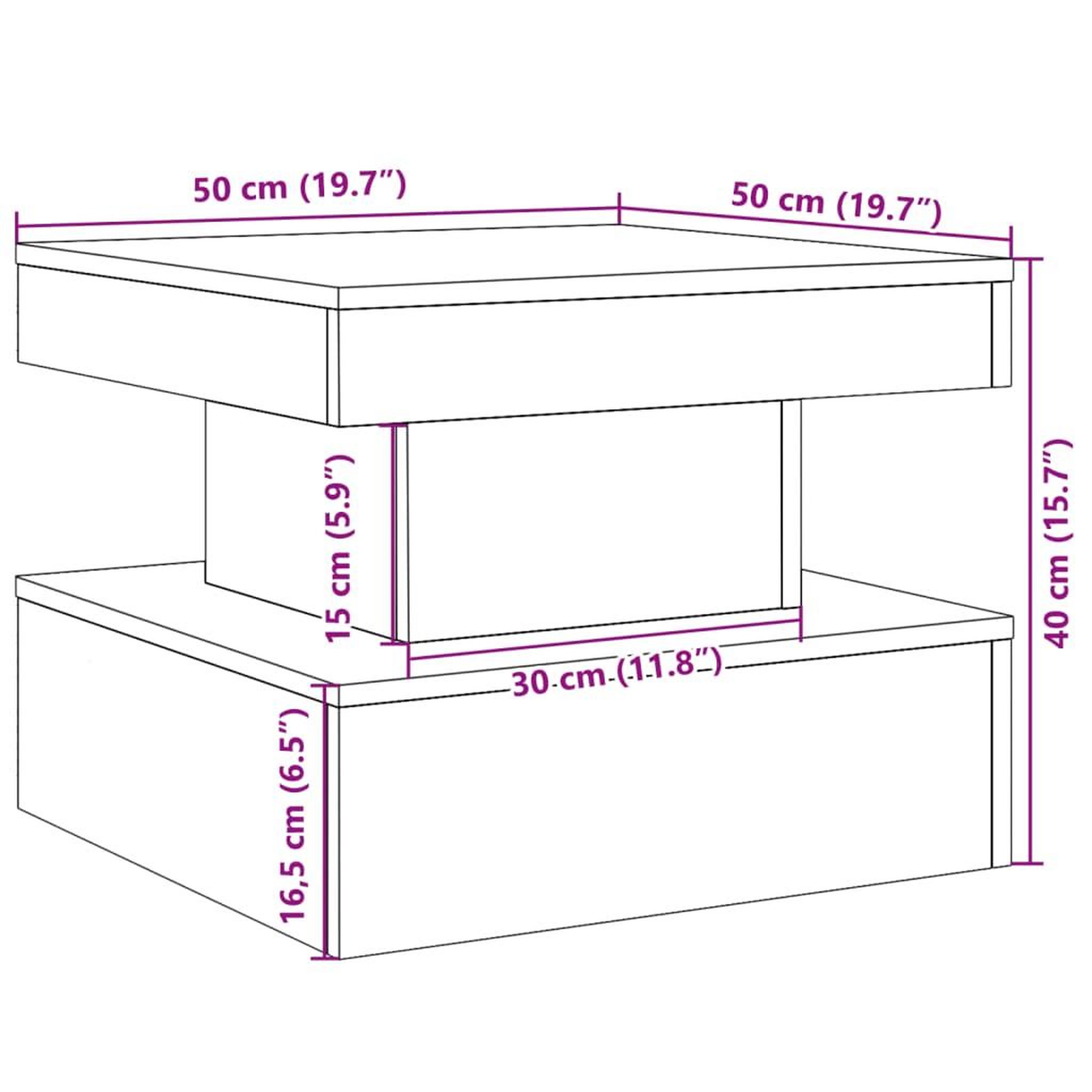 Voir la diapositive 6 : VIDAXL Table basse avec lumieres LED vieux bois 50x50x40 cm