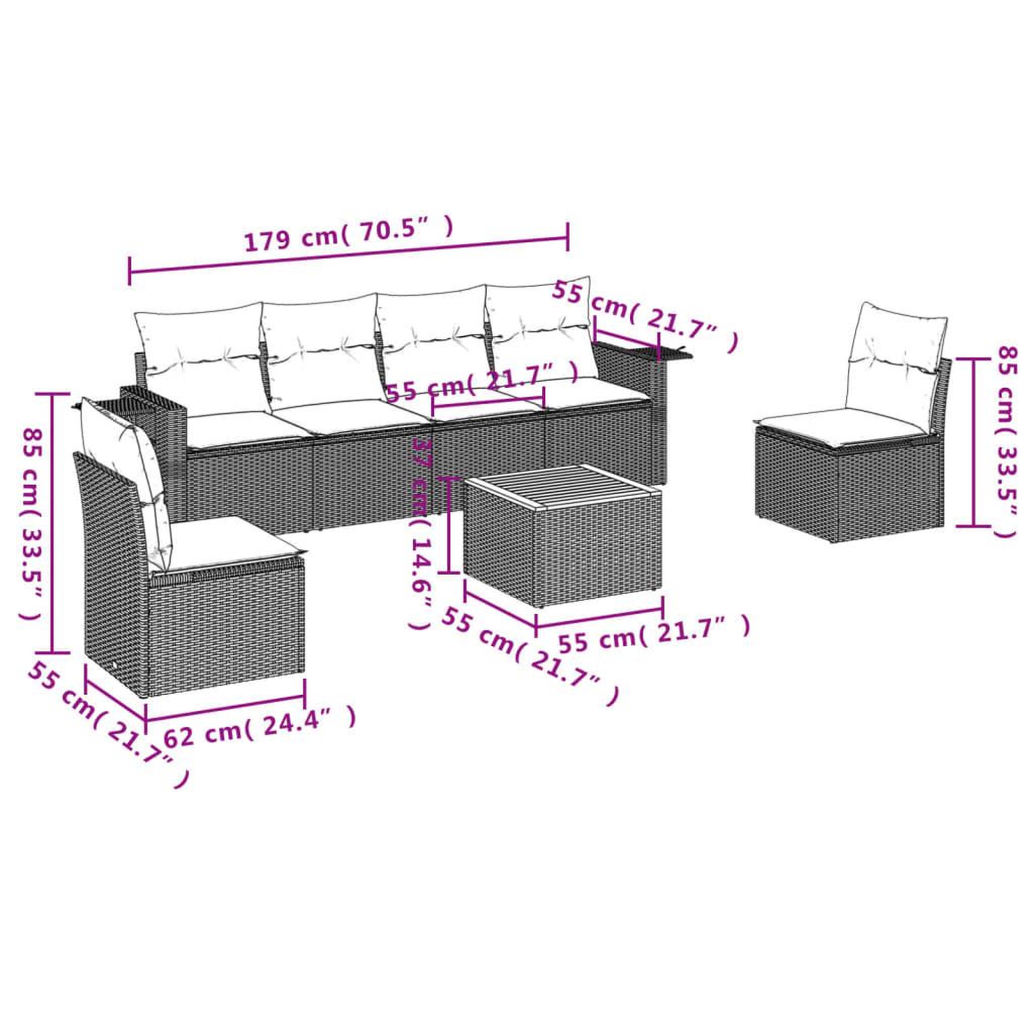 Voir la diapositive 3 : VIDAXL Salon de jardin avec coussins 7pcs melange beige resine tressee