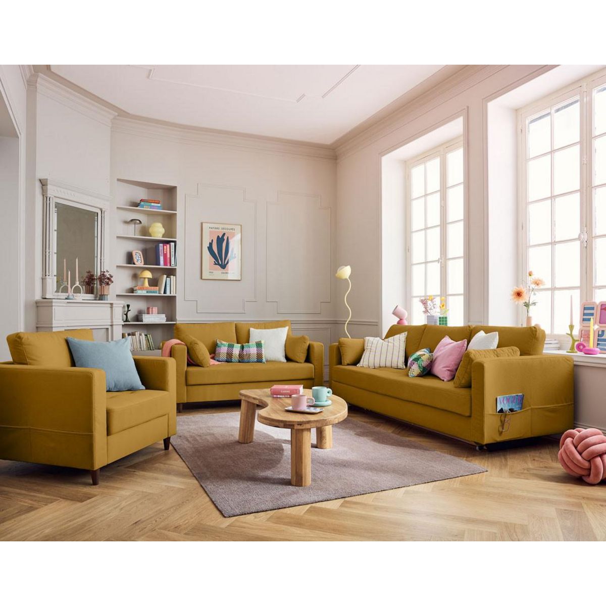 LISA DESIGN Anna - fauteuil avec poche en velours - pieds en bois