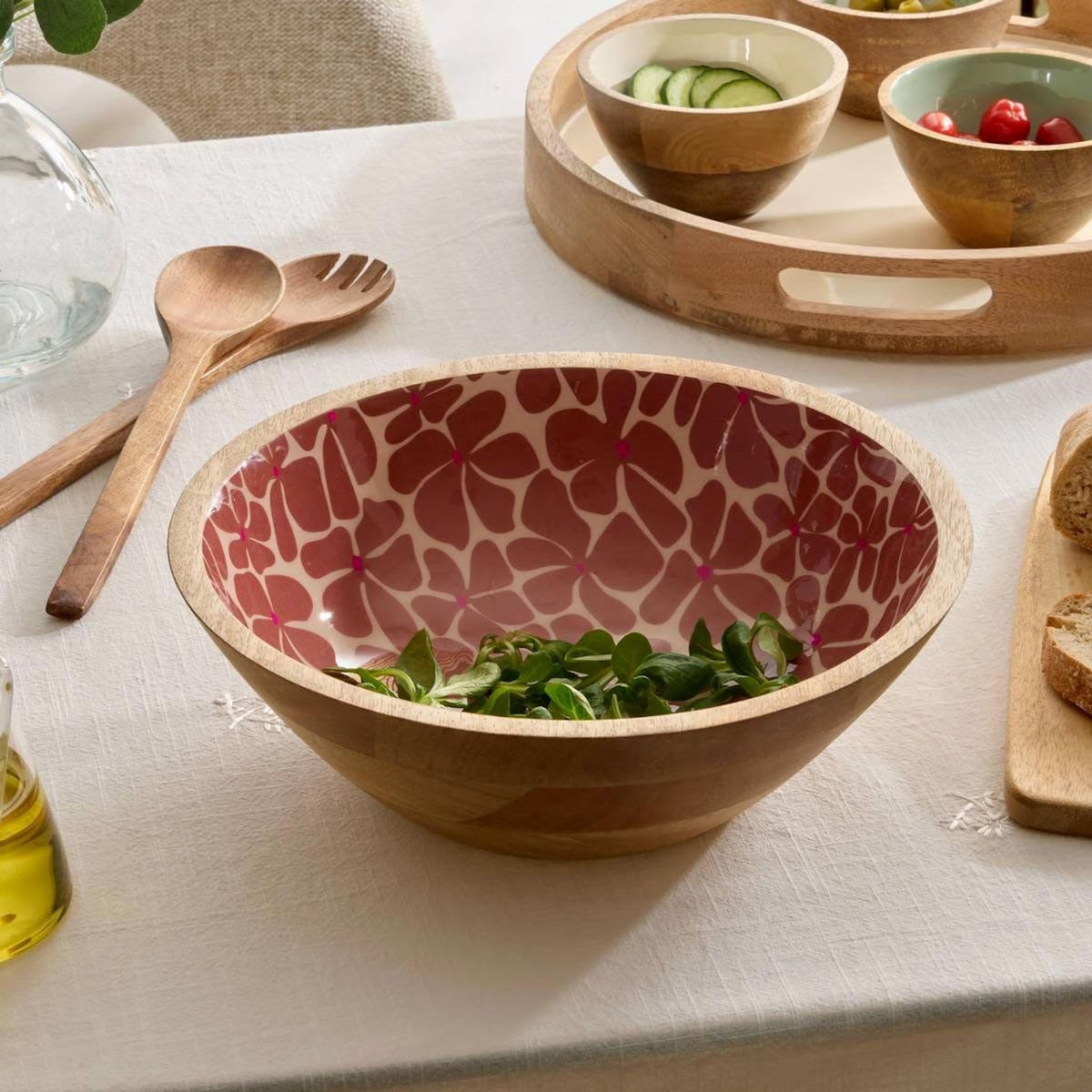 SECRET DE GOURMET Saladier en Bois  Inaya  30cm Terracotta