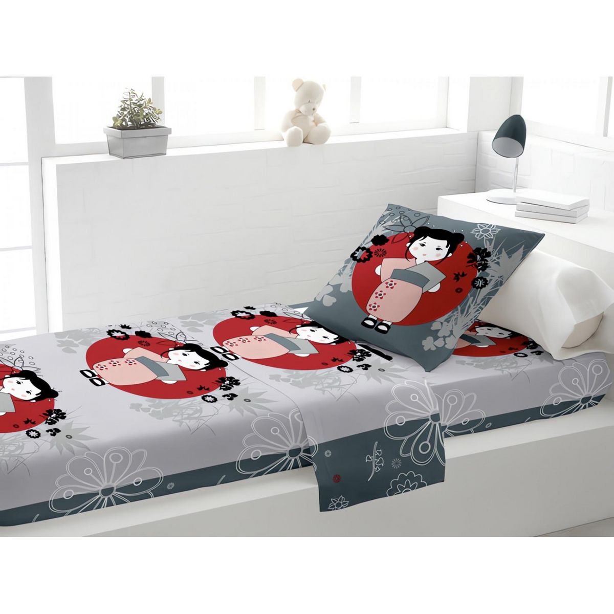 Intemporel Drap plat, drap housse et taie d'oreiller YOKI Gris