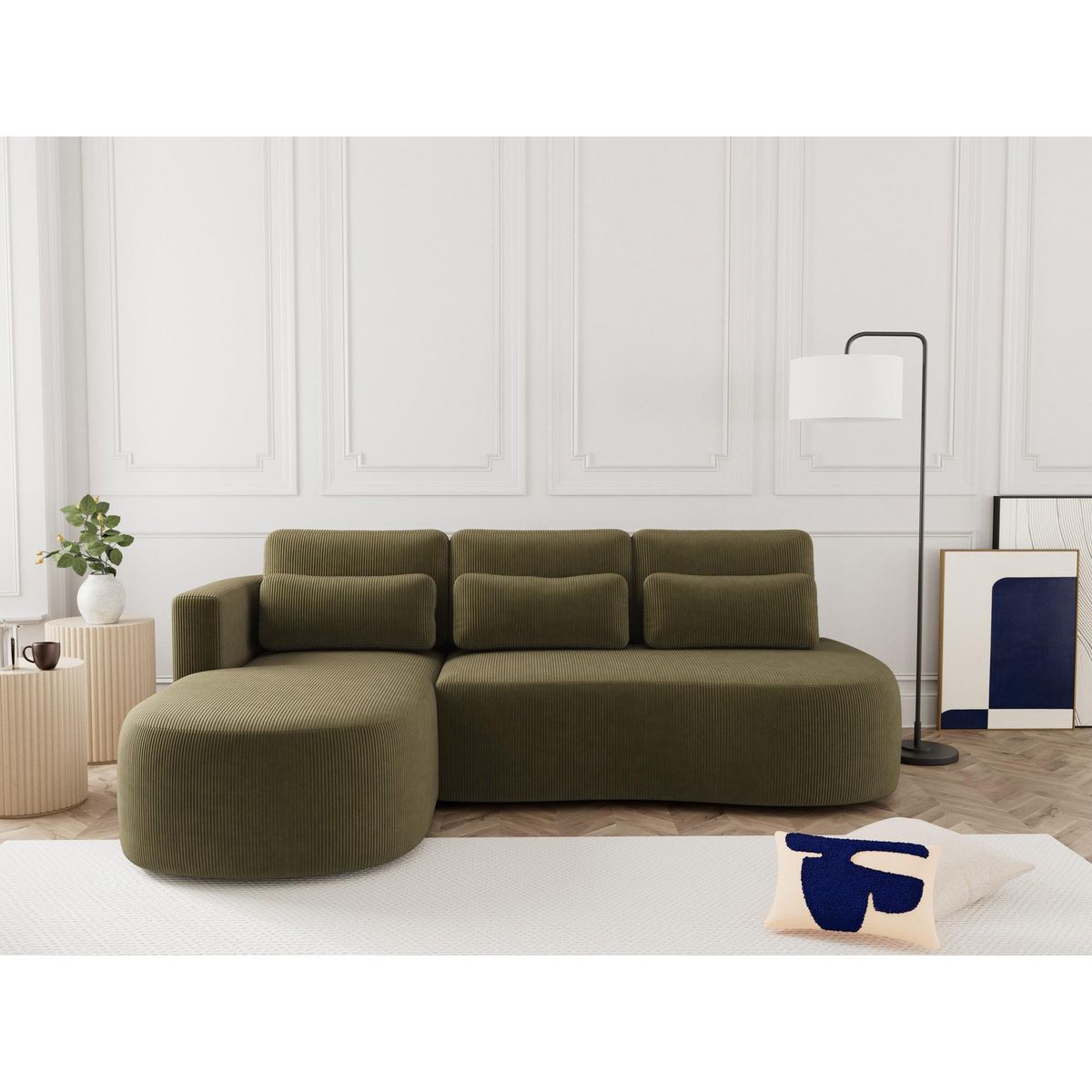 LISA DESIGN Mahina - canapé d'angle gauche 4 places convertible avec coffre en velours côtelé