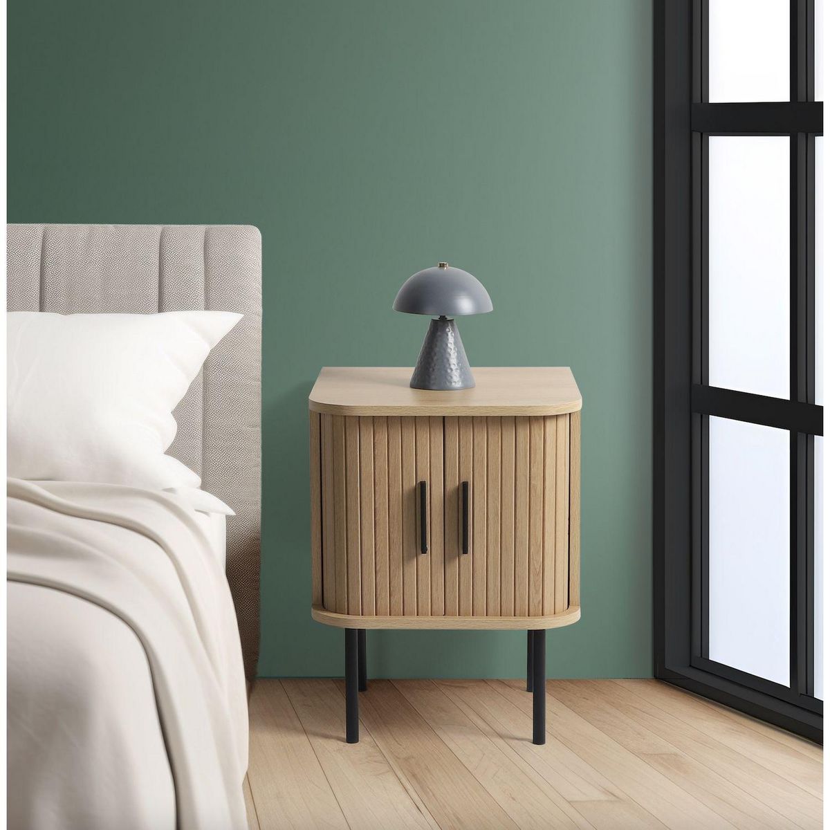 DIVERS Table de chevet 2 portes effet tasseau BONNIE - Beige