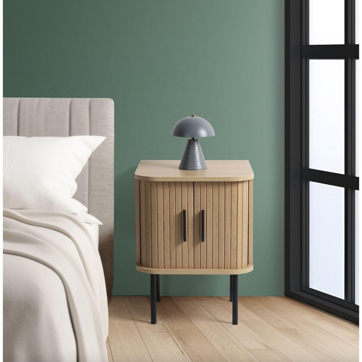 DIVERS Table de chevet 2 portes effet tasseau BONNIE - Beige