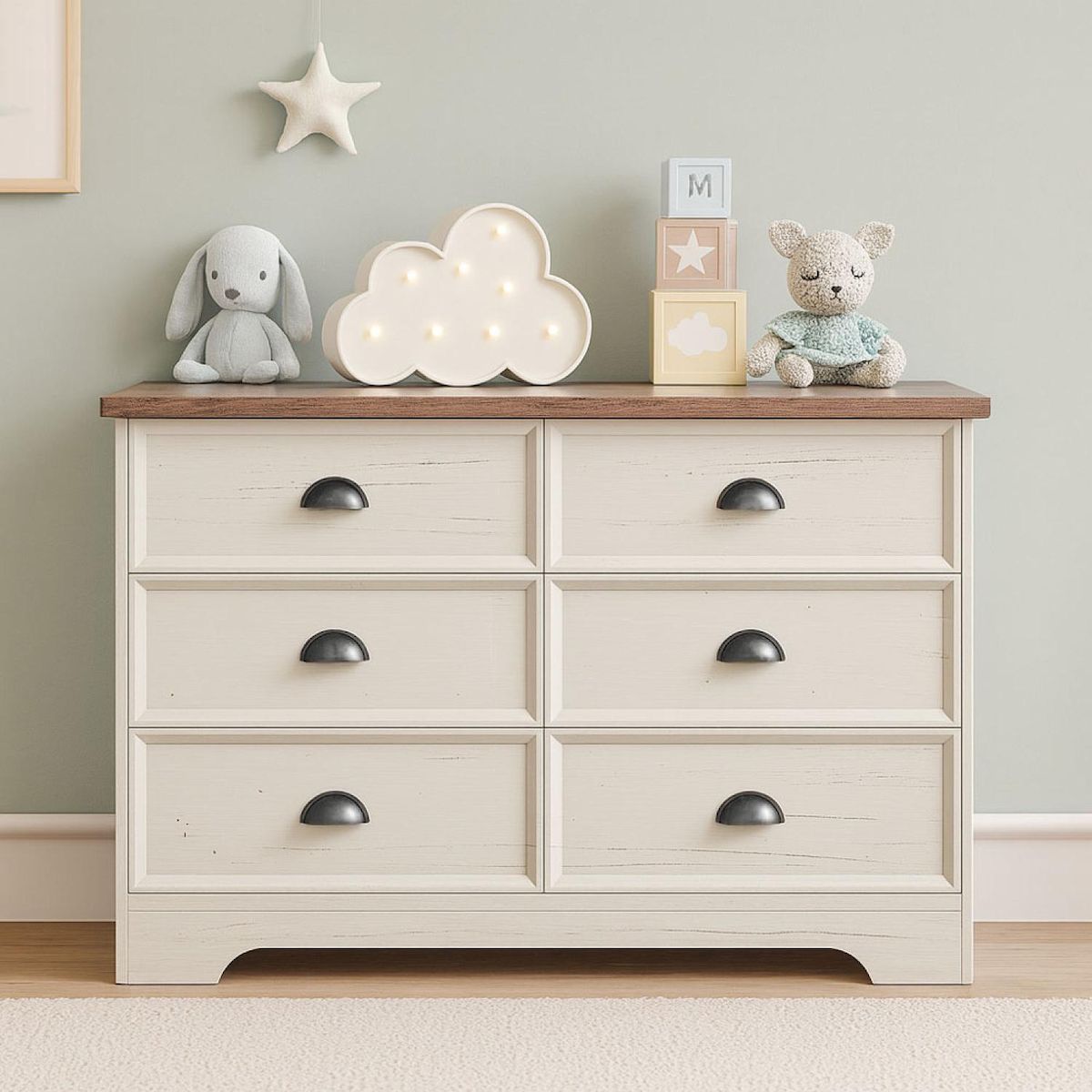 CONCEPT USINE Commode 6 tiroirs blanc et bois 120cm VALLA